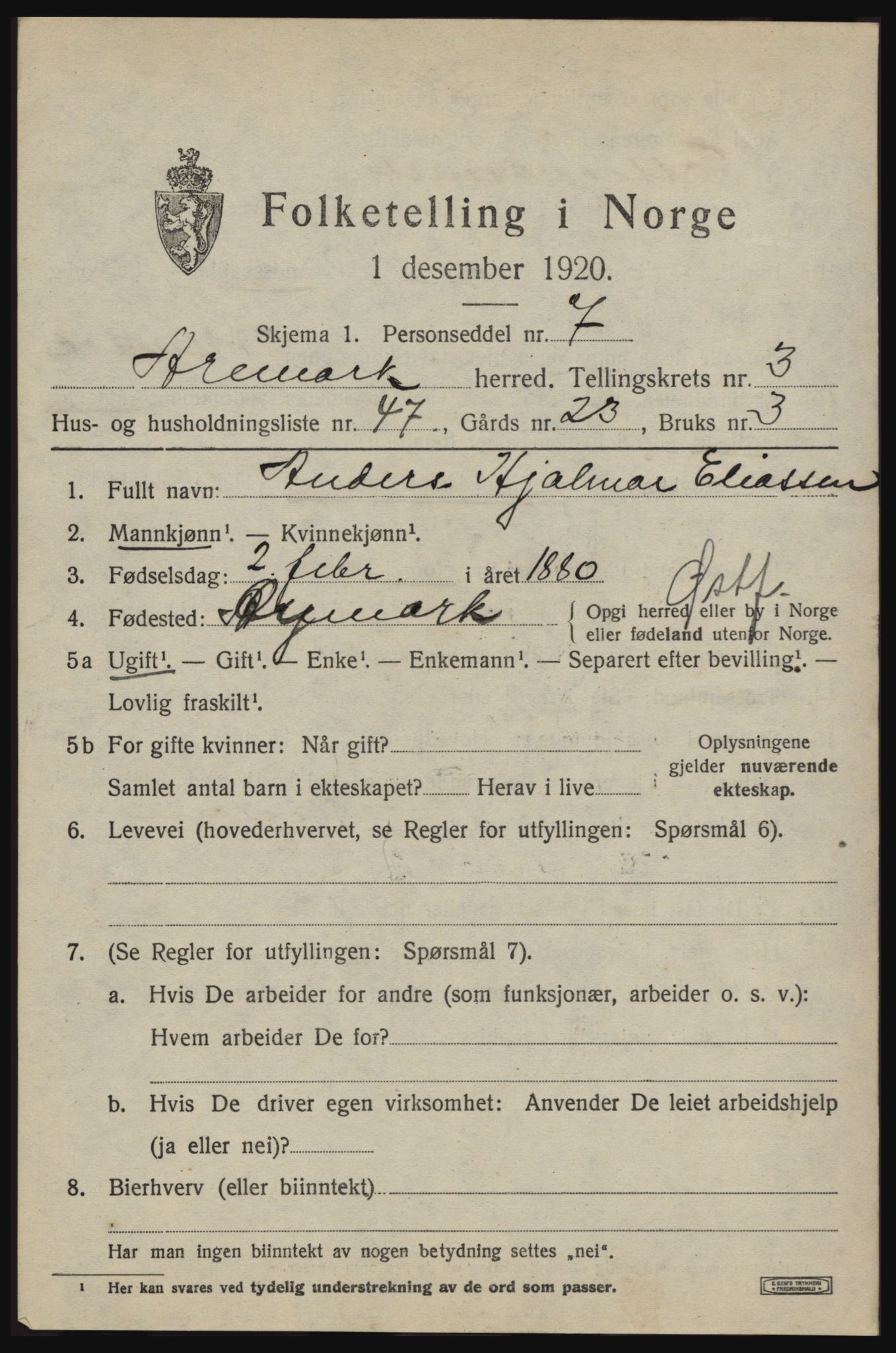 SAO, Folketelling 1920 for 0118 Aremark herred, 1920, s. 2627