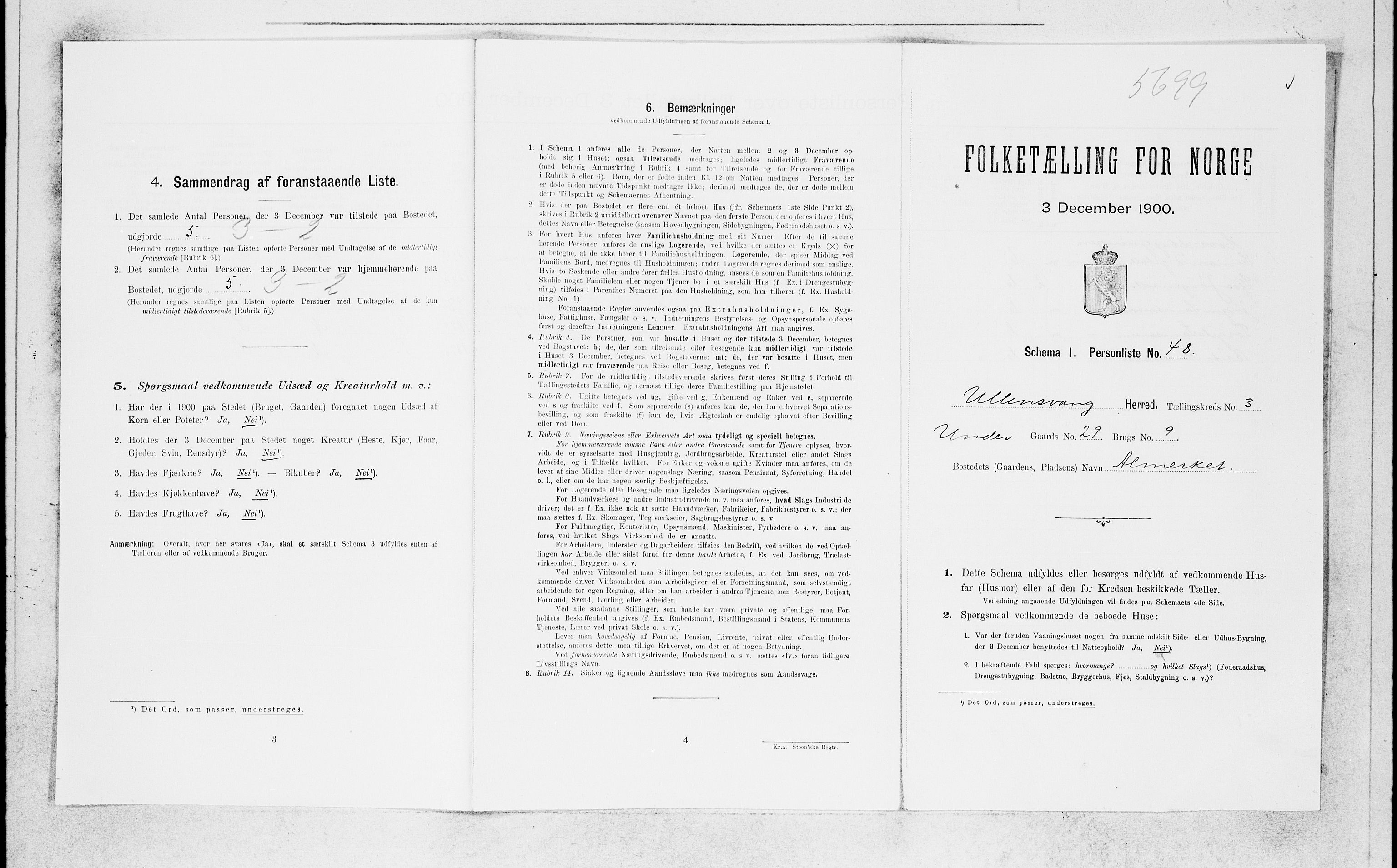SAB, Folketelling 1900 for 1230 Ullensvang herred, 1900, s. 429