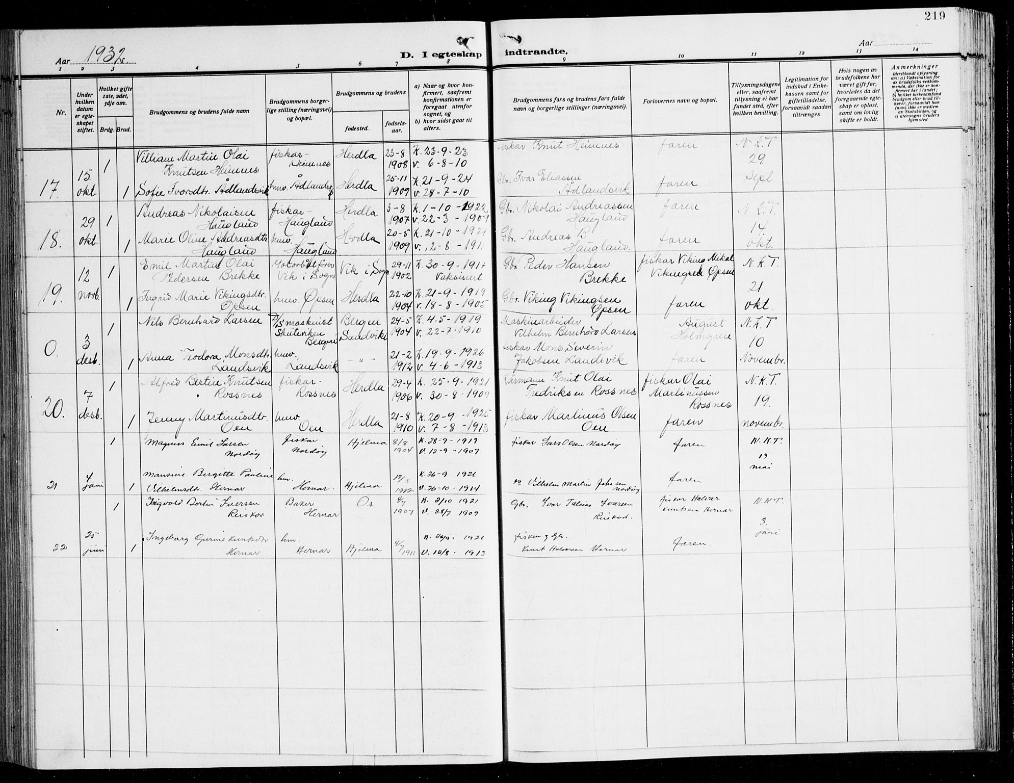 Herdla Sokneprestembete, AV/SAB-A-75701/H/Hab: Klokkerbok nr. C 3, 1926-1940, s. 219
