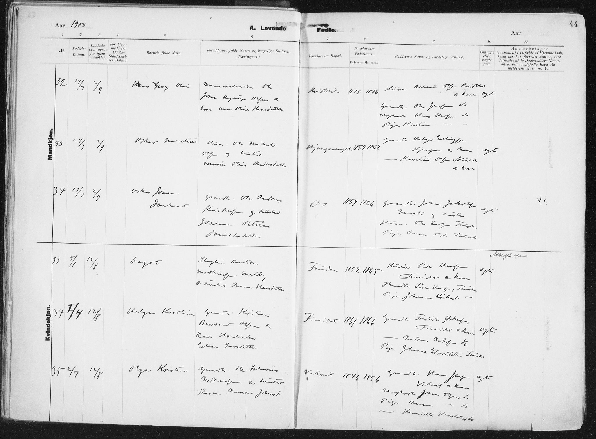 Ministerialprotokoller, klokkerbøker og fødselsregistre - Nordland, AV/SAT-A-1459/849/L0696: Ministerialbok nr. 849A08, 1898-1910, s. 44