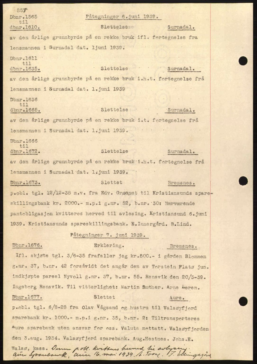 Nordmøre sorenskriveri, SAT/A-4132/1/2/2Ca: Pantebok nr. C80, 1936-1939, Dagboknr: 1565/1939