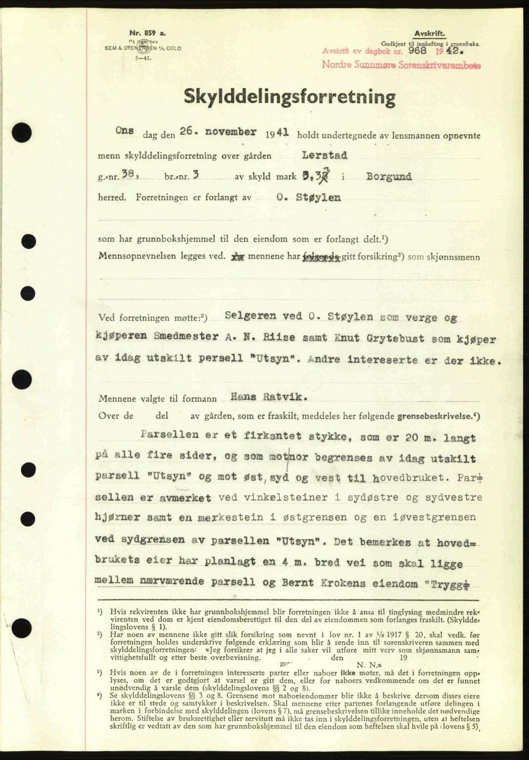 Nordre Sunnmøre sorenskriveri, SAT/A-0006/1/2/2C/2Ca: Pantebok nr. A13, 1942-1942, Dagboknr: 968/1942