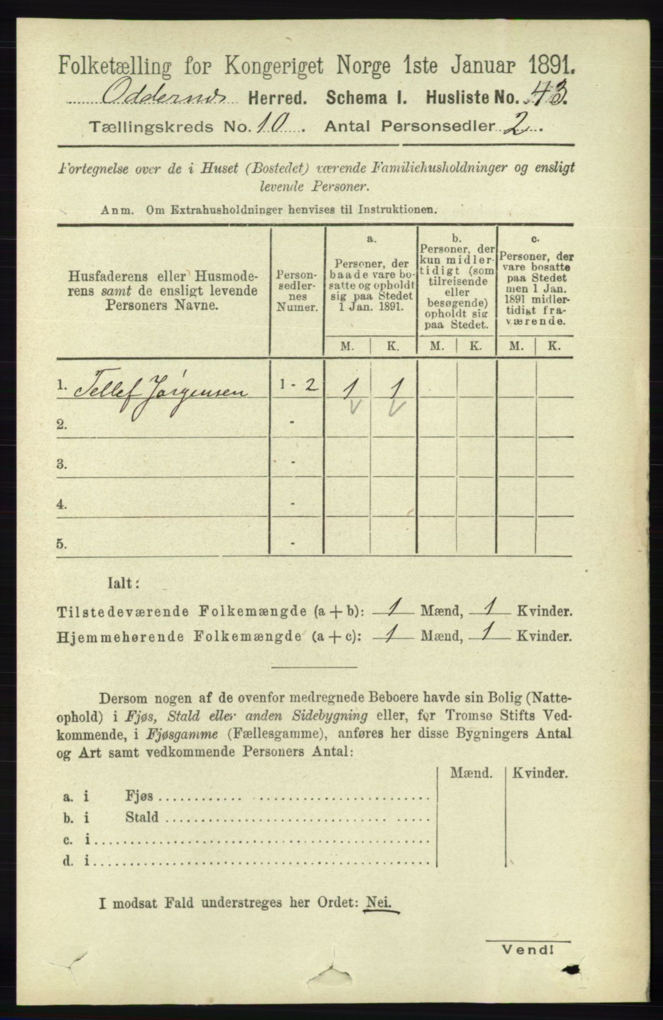 RA, Folketelling 1891 for 1012 Oddernes herred, 1891, s. 3841