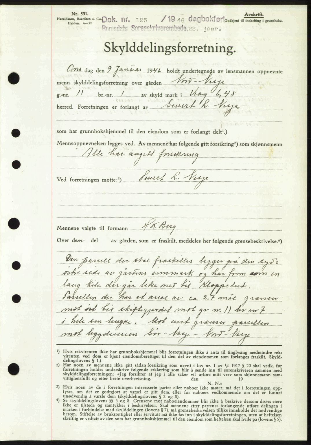 Romsdal sorenskriveri, AV/SAT-A-4149/1/2/2C: Pantebok nr. A19, 1946-1946, Dagboknr: 125/1946