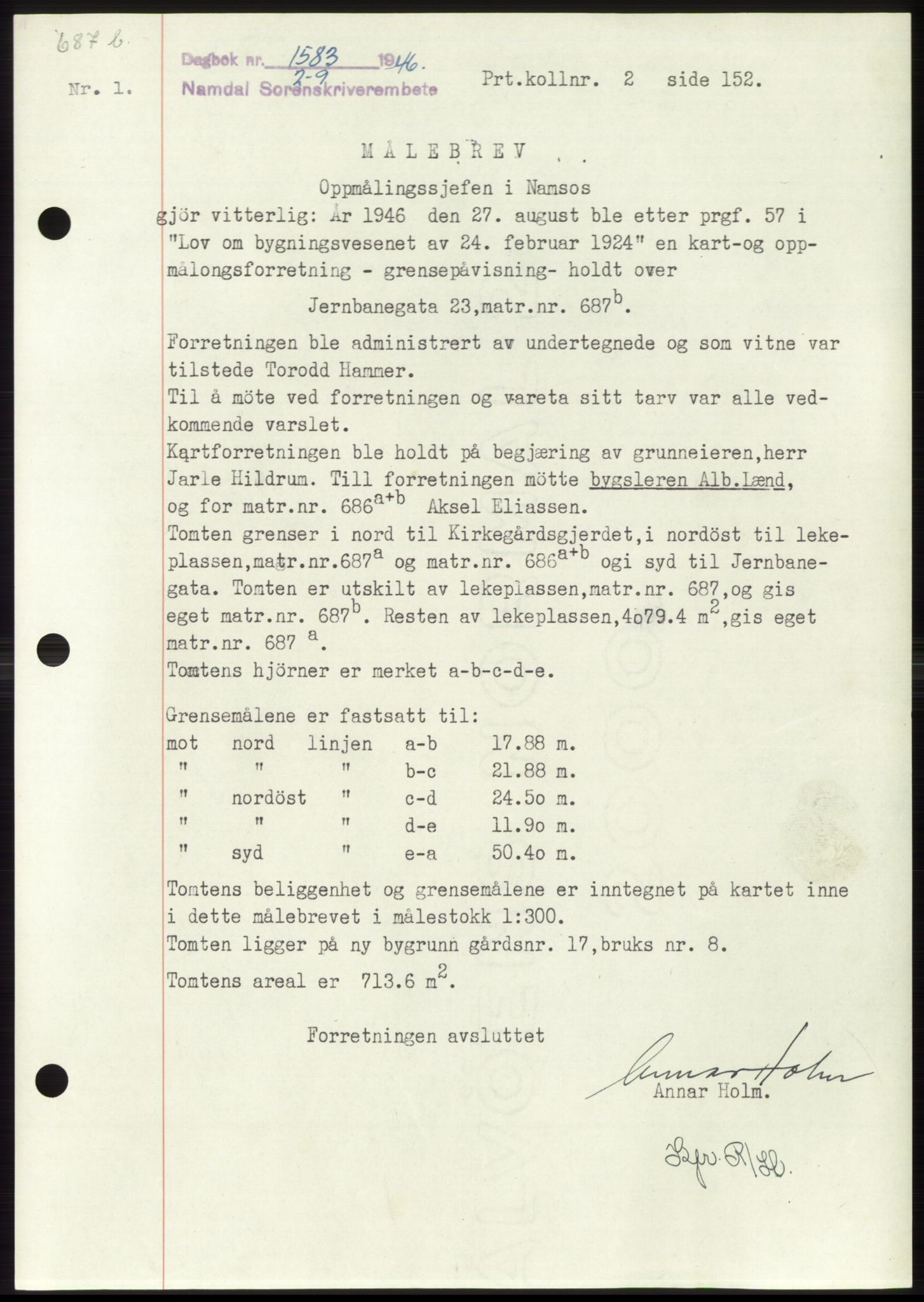 Namdal sorenskriveri, SAT/A-4133/1/2/2C: Pantebok nr. -, 1946-1947, Dagboknr: 1583/1946