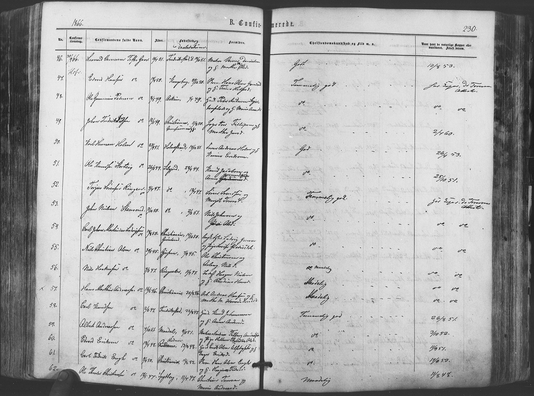 Ullensaker prestekontor Kirkebøker, AV/SAO-A-10236a/F/Fa/L0016: Ministerialbok nr. I 16, 1863-1875, s. 230