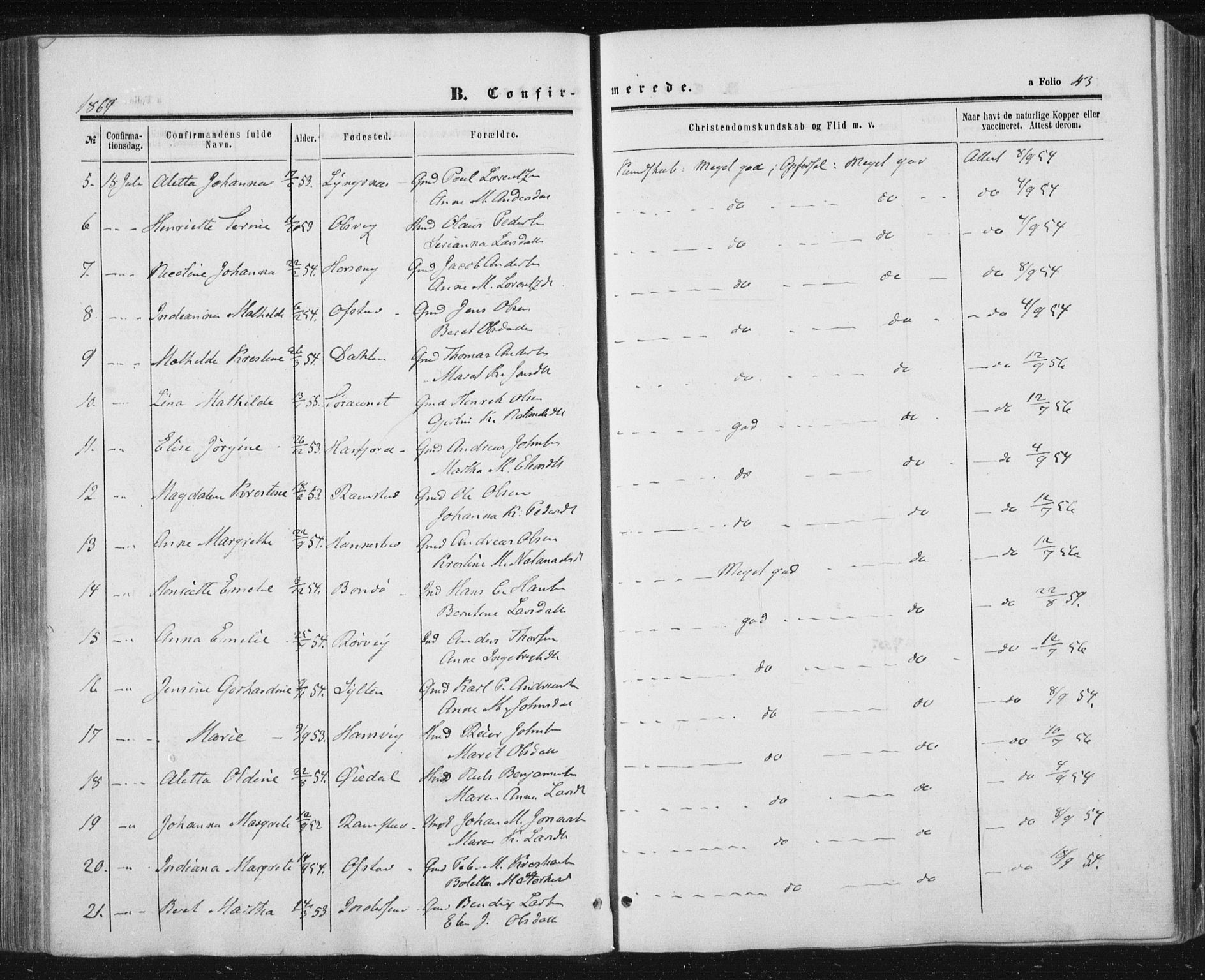 Ministerialprotokoller, klokkerbøker og fødselsregistre - Nord-Trøndelag, AV/SAT-A-1458/784/L0670: Ministerialbok nr. 784A05, 1860-1876, s. 43