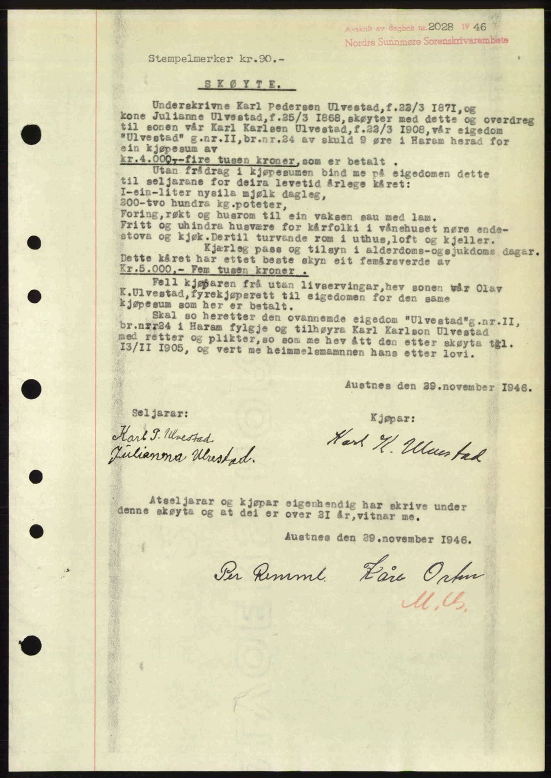 Nordre Sunnmøre sorenskriveri, AV/SAT-A-0006/1/2/2C/2Ca: Pantebok nr. A23, 1946-1947, Dagboknr: 2028/1946