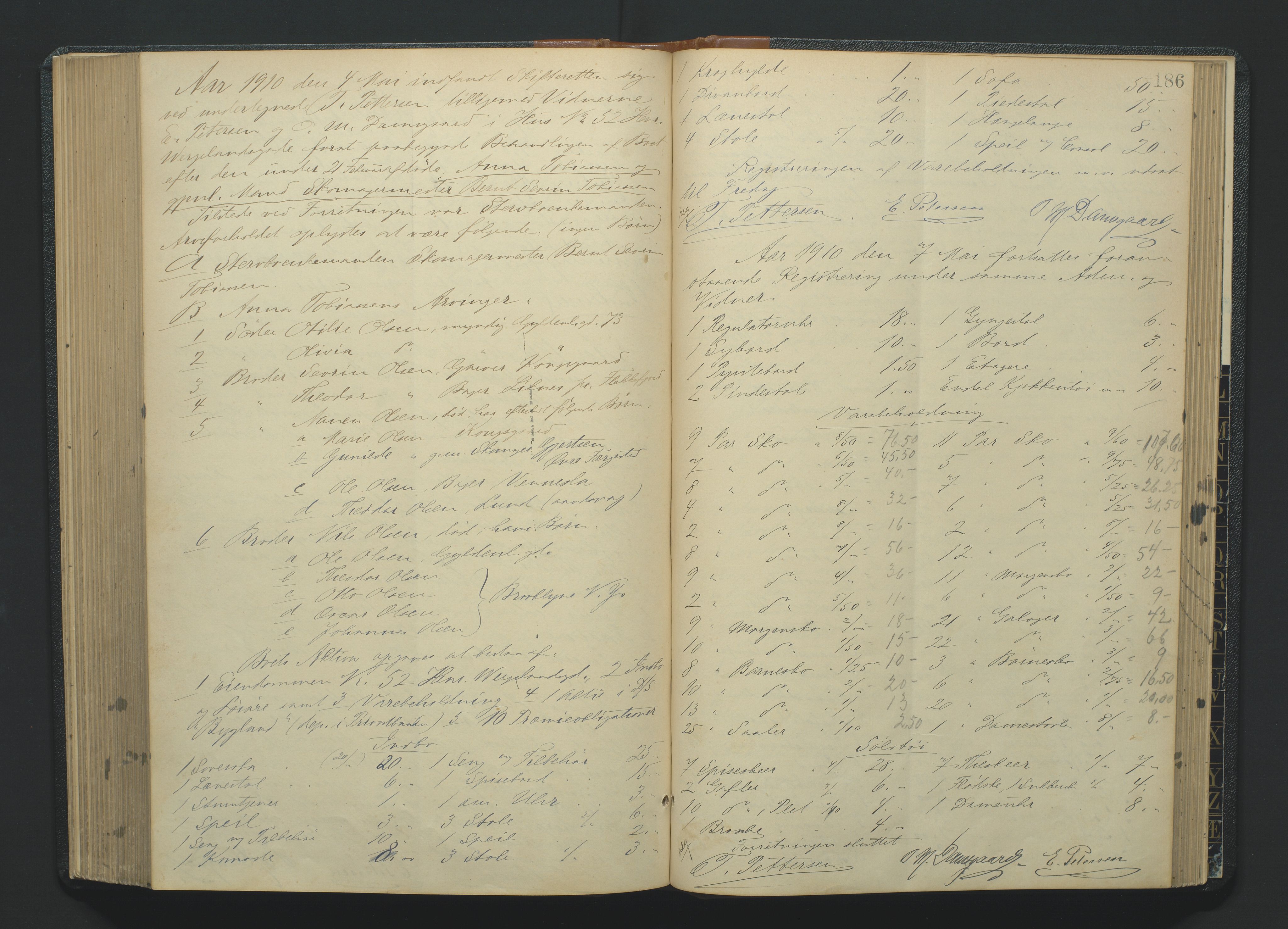 Kristiansand byrett, AV/SAK-1223-0001/H/Hc/L0035: Skifteregistreringsprotokoll nr. 7, med register, 1903-1914, s. 186