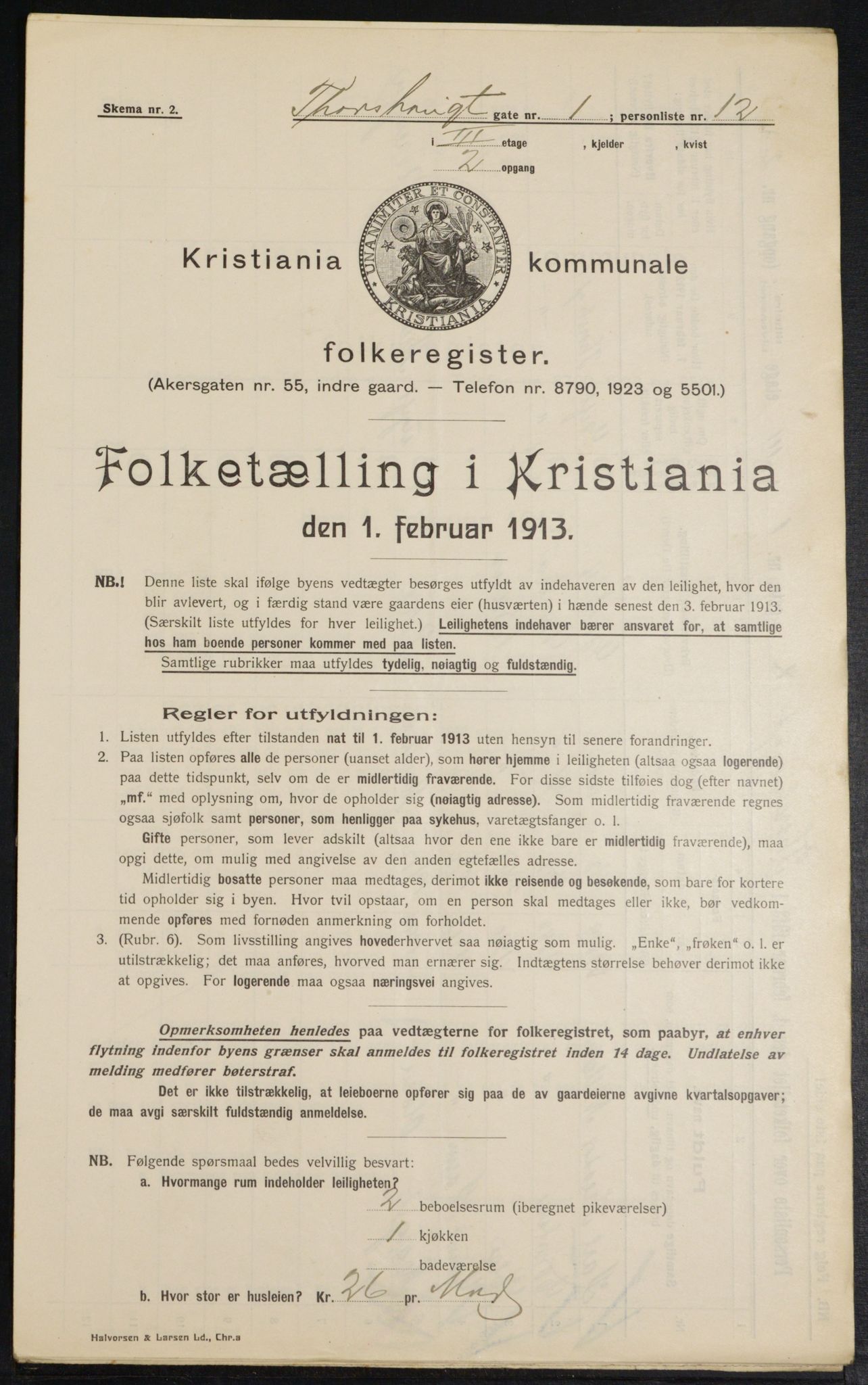 OBA, Kommunal folketelling 1.2.1913 for Kristiania, 1913, s. 114400