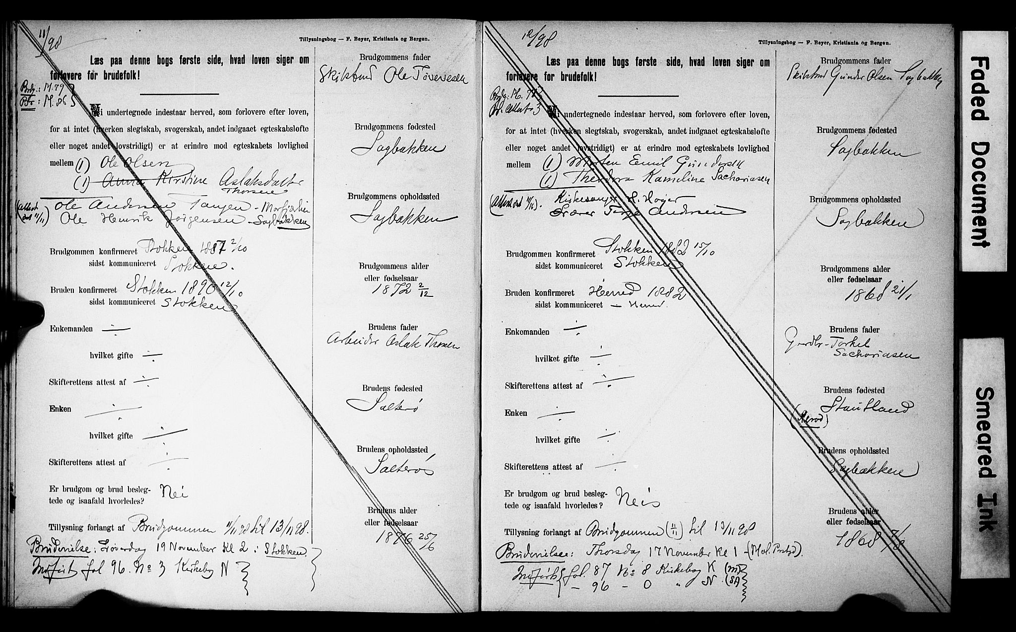 Austre Moland sokneprestkontor, AV/SAK-1111-0001/F/Fe/L0001: Lysningsprotokoll nr. A VI 10, 1895-1902