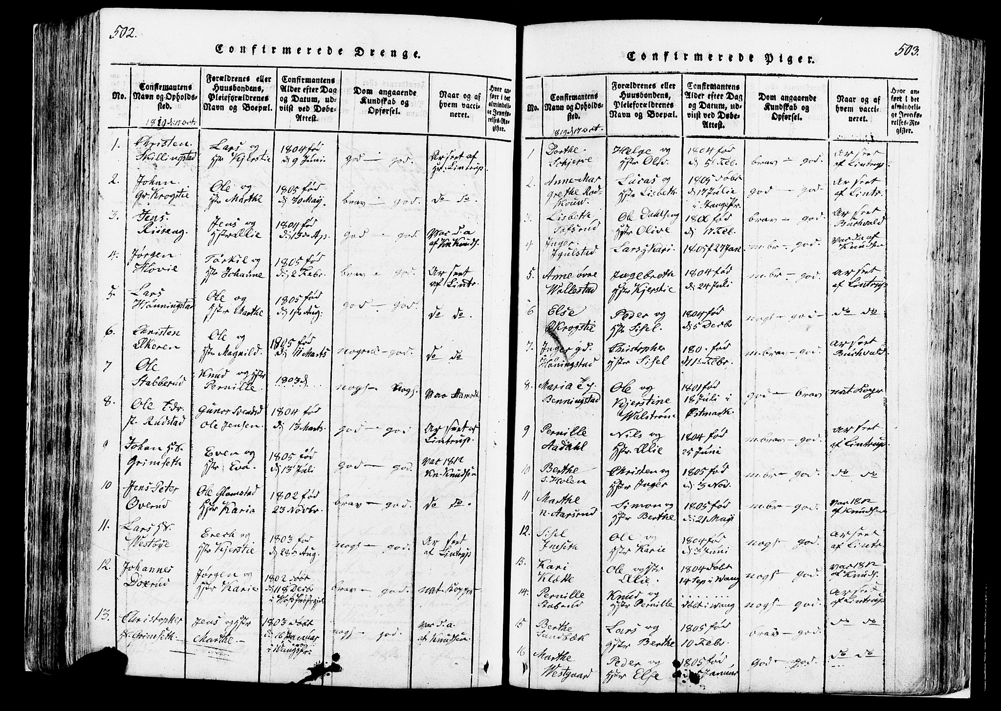 Løten prestekontor, AV/SAH-PREST-022/K/Ka/L0005: Ministerialbok nr. 5, 1814-1832, s. 502-503