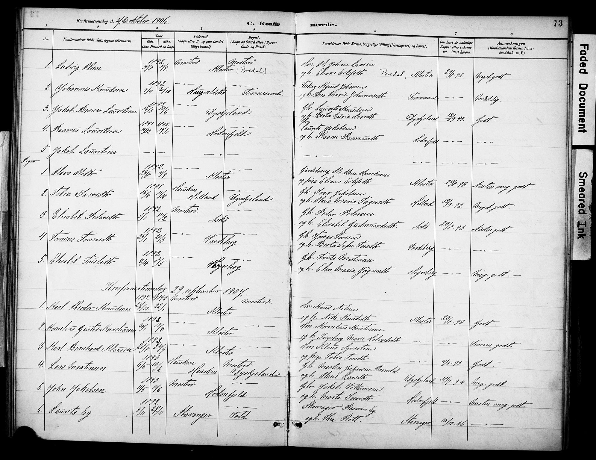 Rennesøy sokneprestkontor, AV/SAST-A -101827/H/Ha/Haa/L0015: Ministerialbok nr. A 15, 1891-1908, s. 73