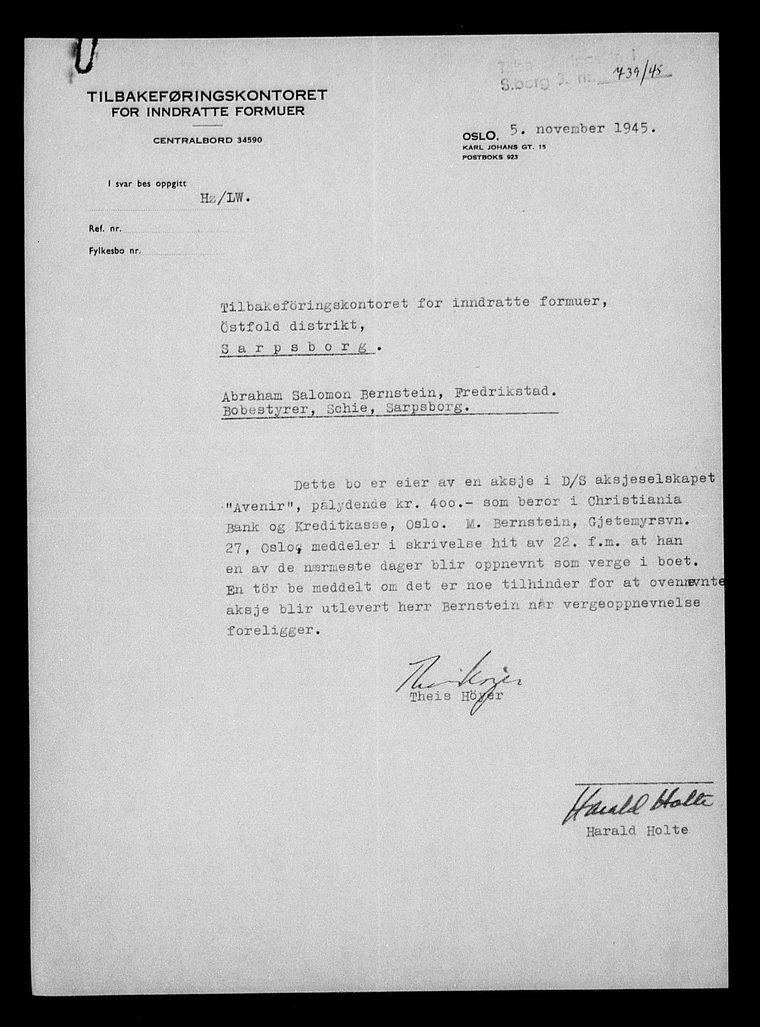 Justisdepartementet, Tilbakeføringskontoret for inndratte formuer, AV/RA-S-1564/H/Hc/Hcd/L0991: --, 1945-1947, s. 210