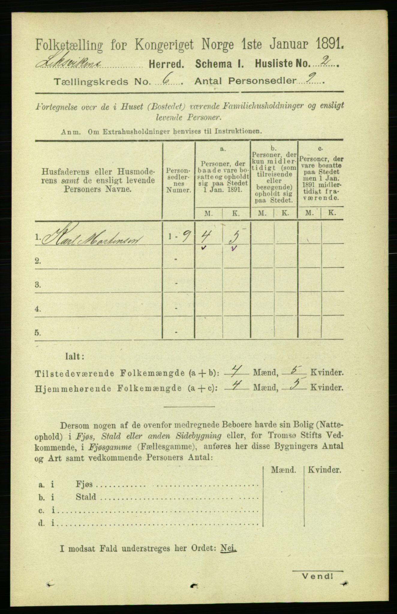 RA, Folketelling 1891 for 1718 Leksvik herred, 1891, s. 3134