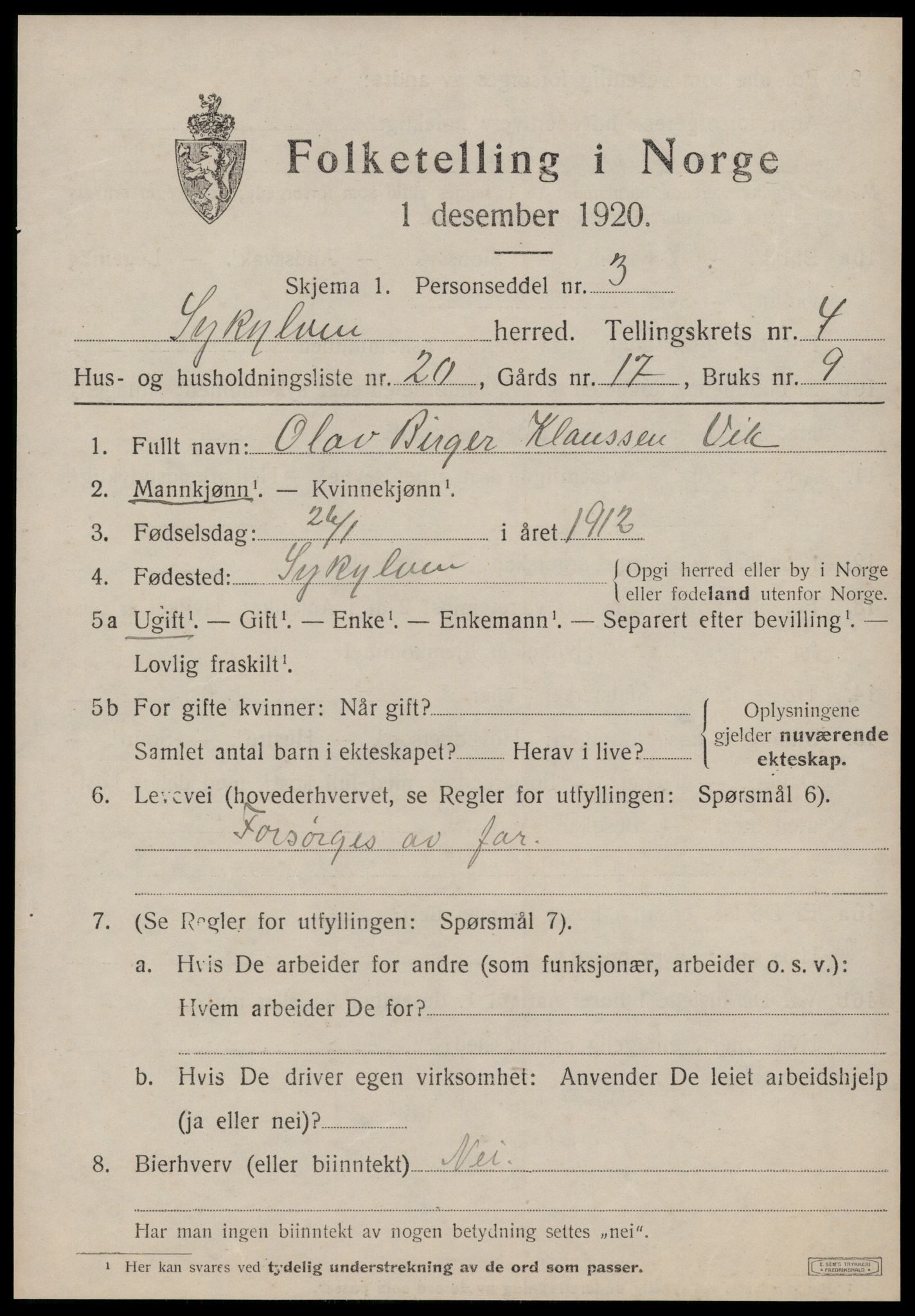 SAT, Folketelling 1920 for 1528 Sykkylven herred, 1920, s. 3041