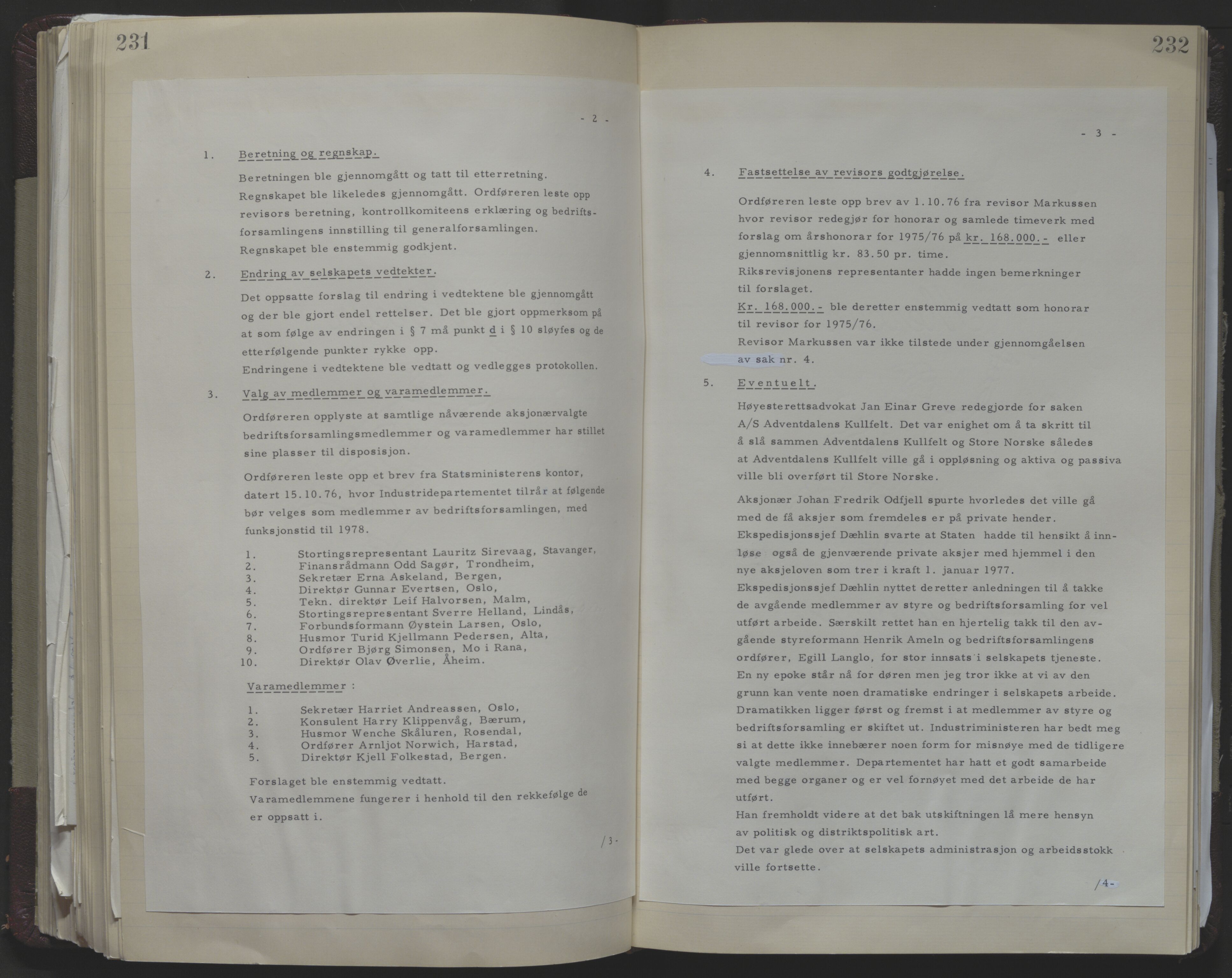 Store Norske Spitsbergen Kulkompani A/S, AV/SATØ-P-0073/09/A/Aa/L0001: Generalforsamling protokoll 1, 1916-2009, s. 231-232