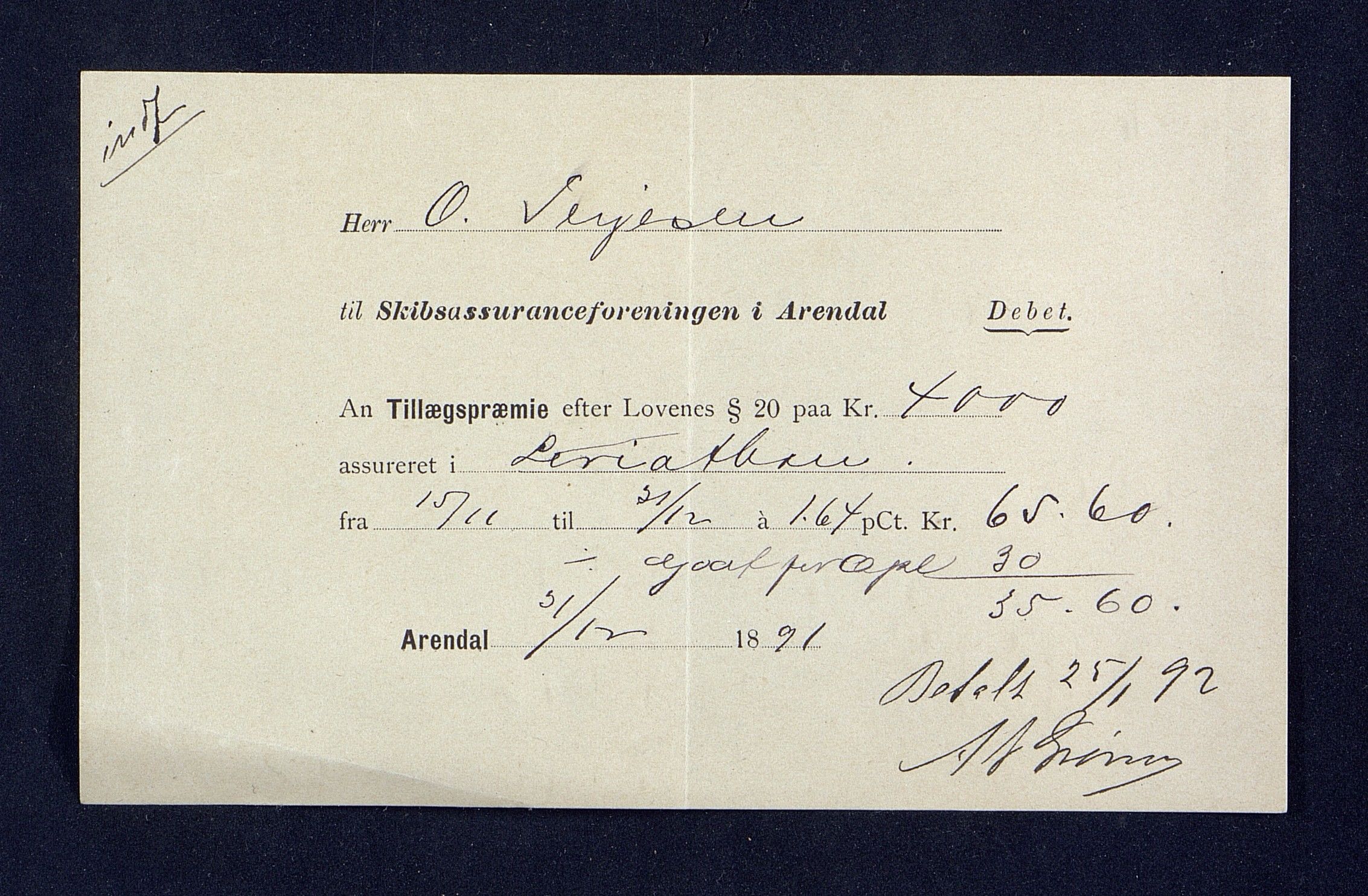 O. Terjesens rederi, AAKS/PA-2525/R/R02/L0001: Regnskapsbilag, 1884-1898