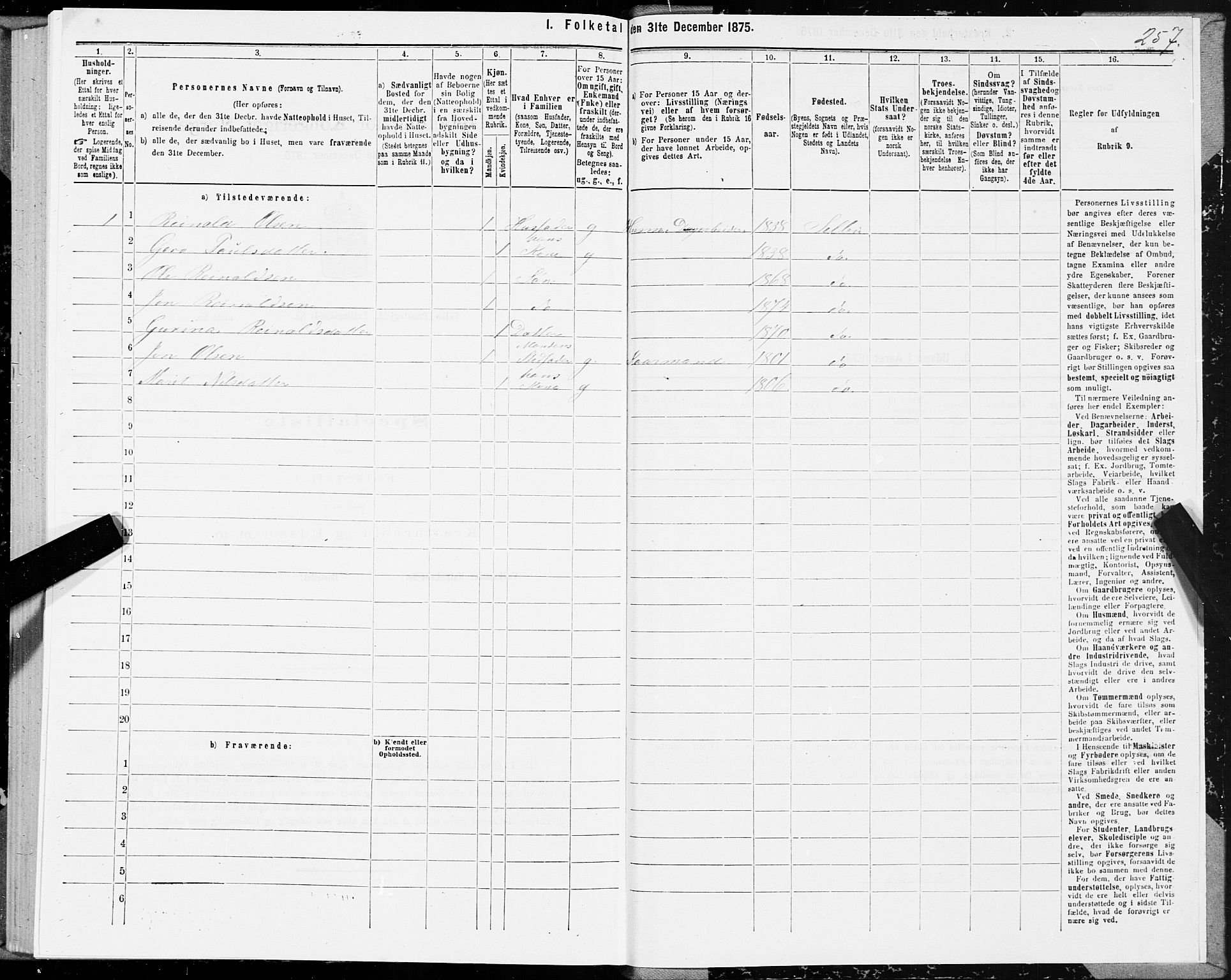 SAT, Folketelling 1875 for 1664P Selbu prestegjeld, 1875, s. 5257