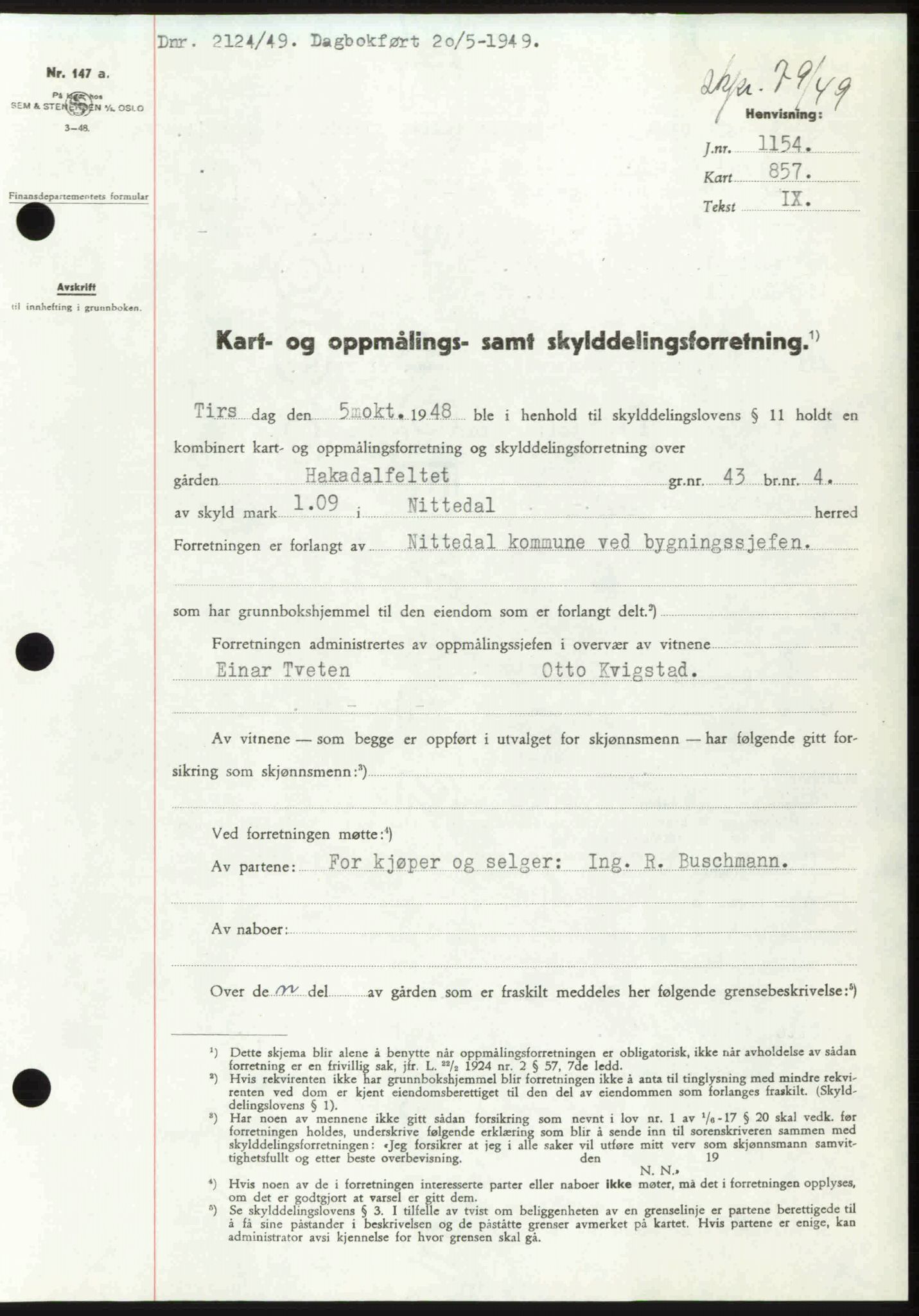 Nedre Romerike sorenskriveri, SAO/A-10469/G/Gb/Gbd/L0025: Pantebok nr. 25, 1949-1949, Dagboknr: 2124/1949