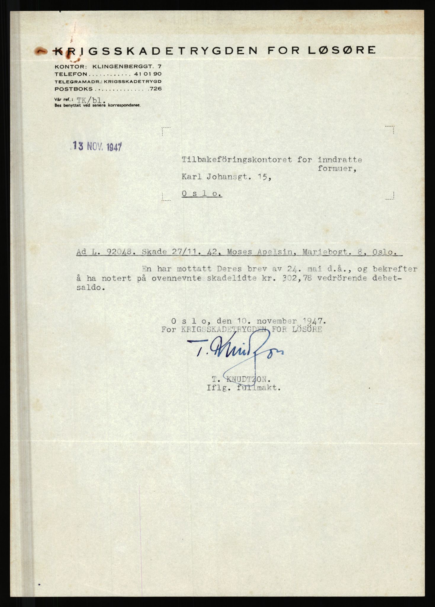 Justisdepartementet, Tilbakeføringskontoret for inndratte formuer, RA/S-1564/H/Hc/Hcc/L0917: --, 1945-1947, s. 470