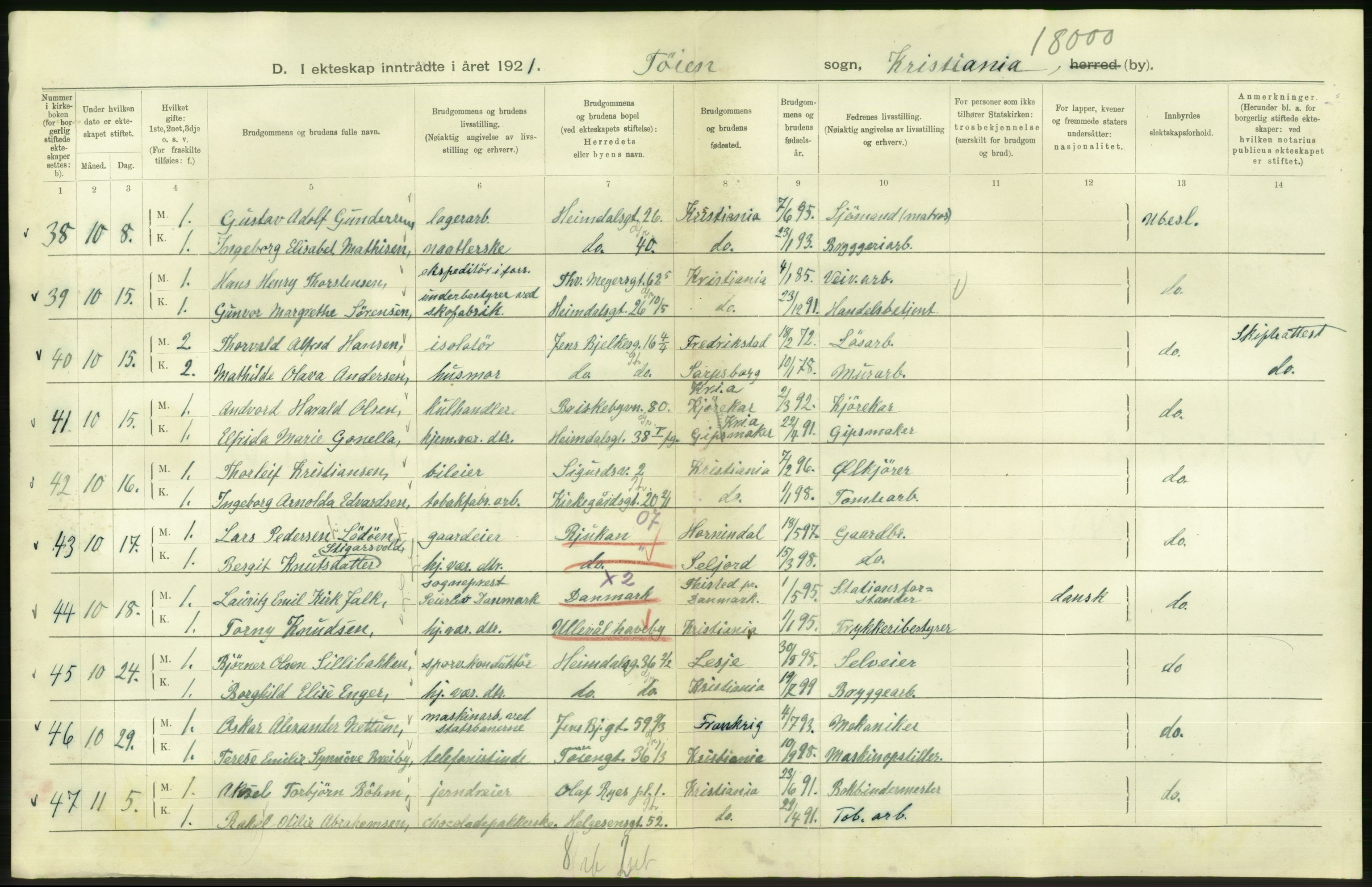 Statistisk sentralbyrå, Sosiodemografiske emner, Befolkning, RA/S-2228/D/Df/Dfc/Dfca/L0011: Kristiania: Gifte, 1921, s. 830