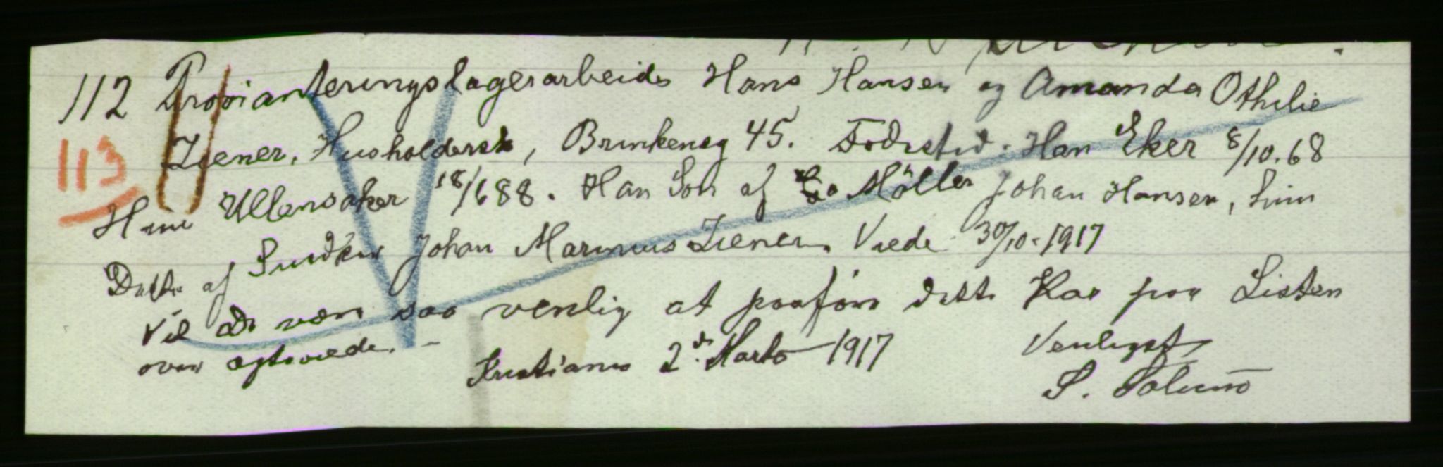 Statistisk sentralbyrå, Sosiodemografiske emner, Befolkning, AV/RA-S-2228/D/Df/Dfb/Dfbg/L0009: Kristiania: Gifte, 1917, s. 44