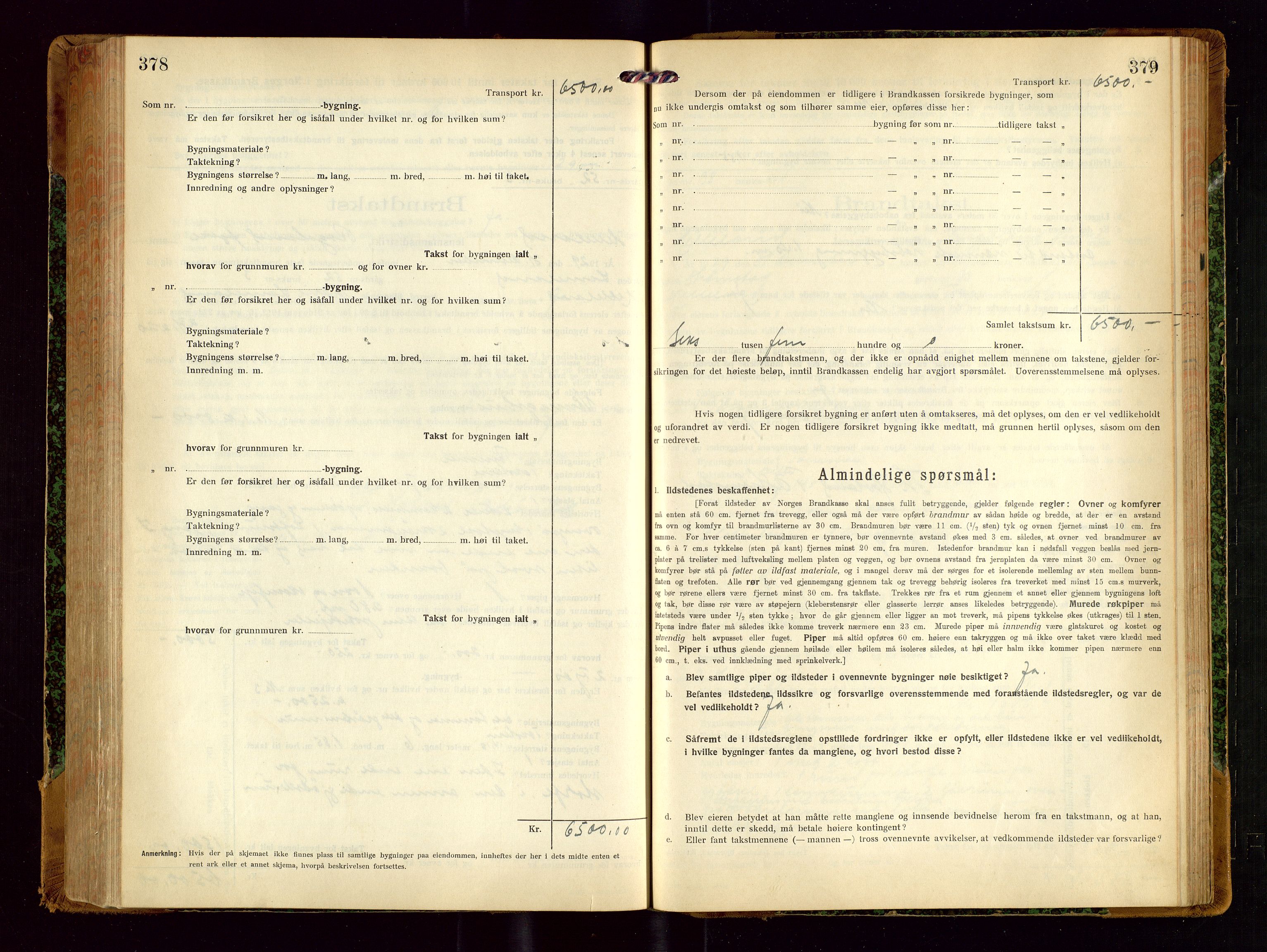 Helleland lensmannskontor, AV/SAST-A-100209/Gob/L0002: "Brandtakstprotokoll", 1921-1930, s. 378-379