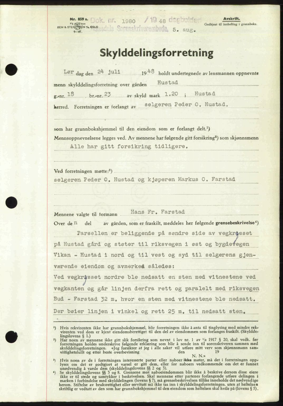 Romsdal sorenskriveri, SAT/A-4149/1/2/2C: Pantebok nr. A26, 1948-1948, Dagboknr: 1980/1948