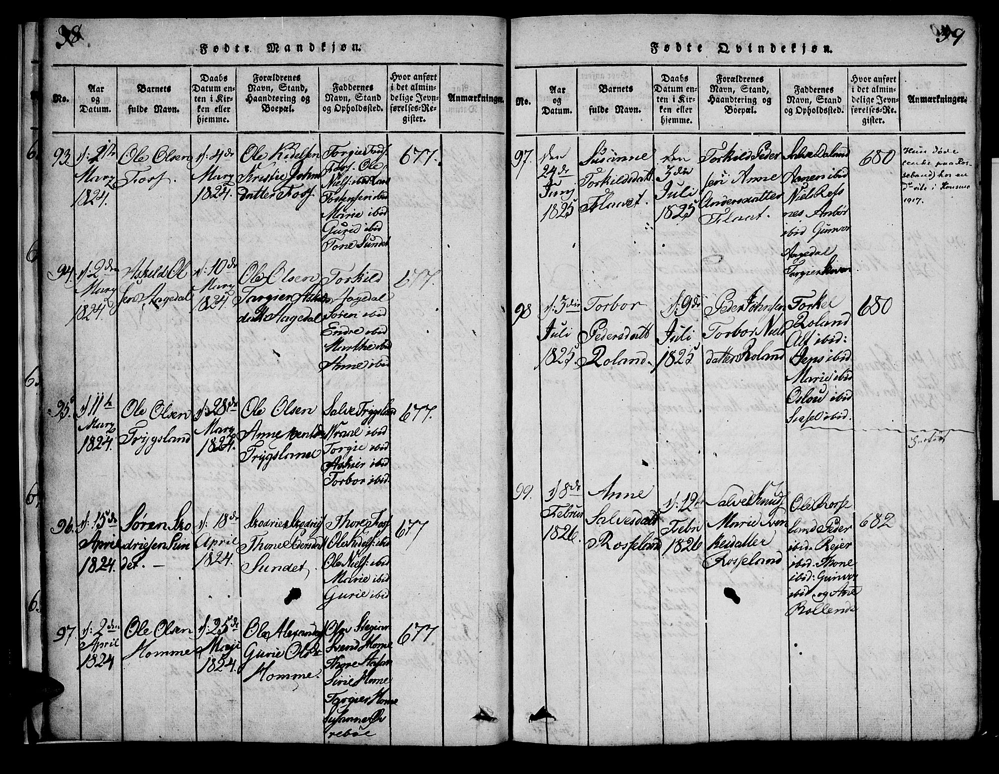 Bjelland sokneprestkontor, SAK/1111-0005/F/Fa/Faa/L0002: Ministerialbok nr. A 2, 1816-1866, s. 38-39