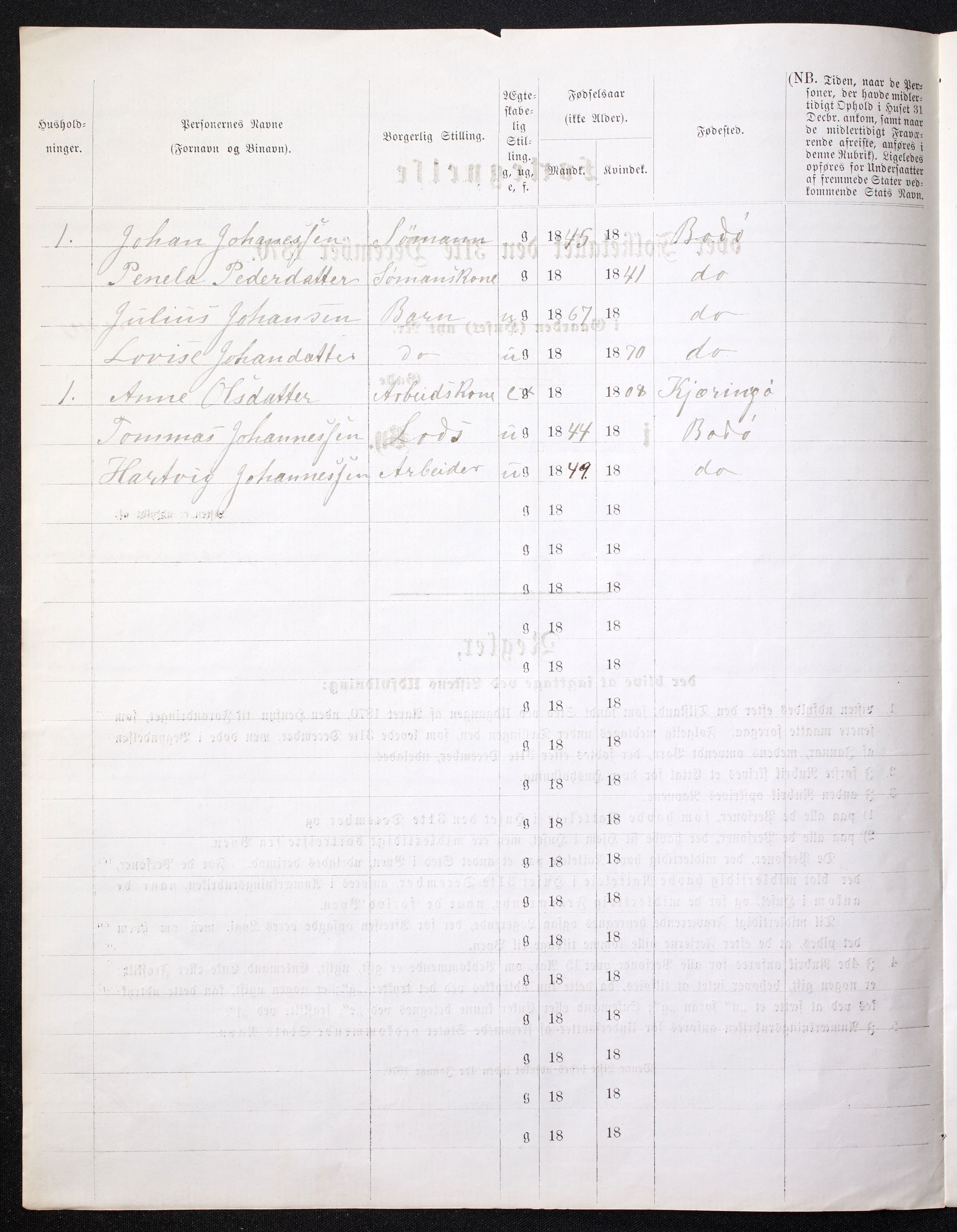 RA, Folketelling 1870 for 1804 Bodø kjøpstad, 1870, s. 6