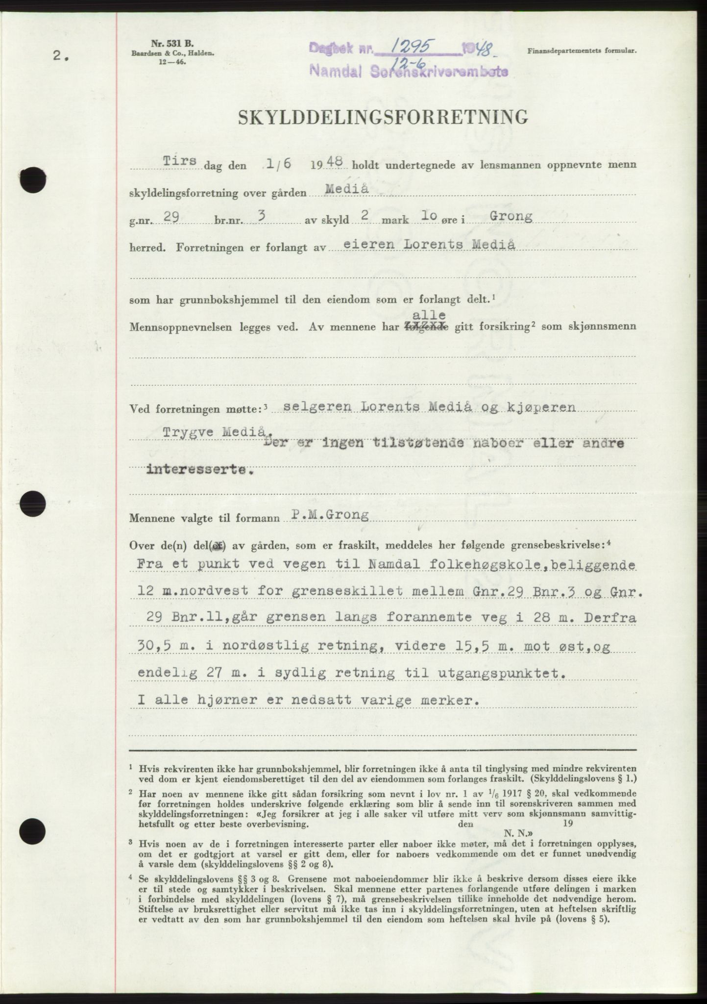 Namdal sorenskriveri, SAT/A-4133/1/2/2C: Pantebok nr. -, 1948-1948, Dagboknr: 1295/1948