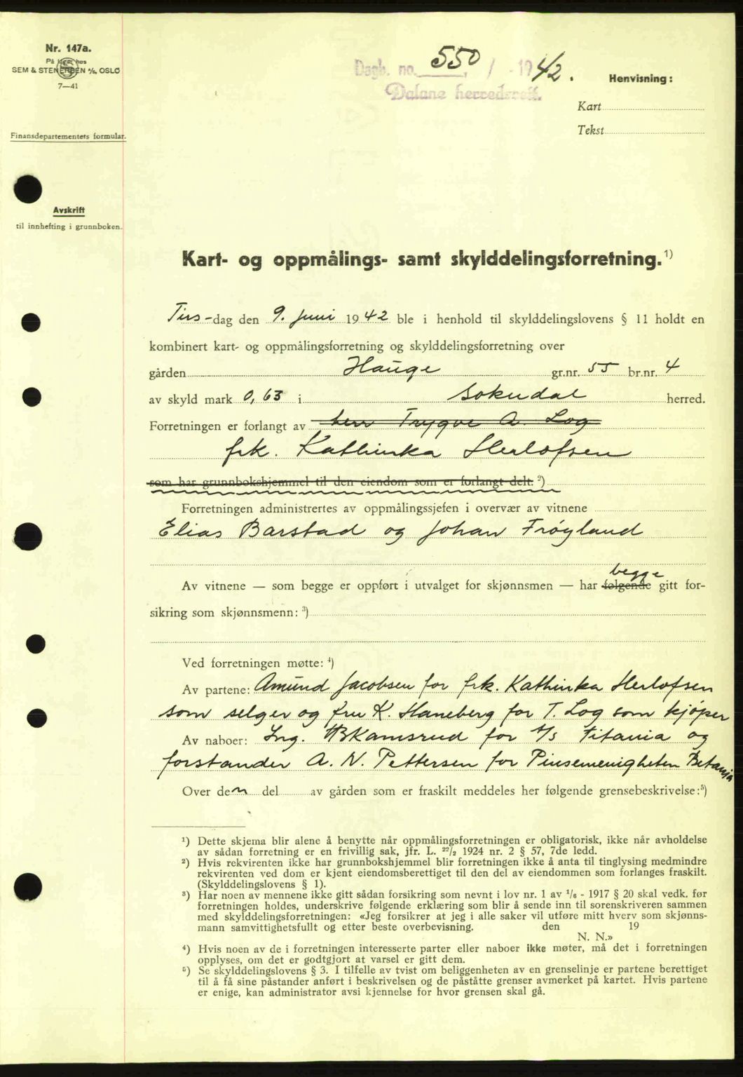 Dalane sorenskriveri, SAST/A-100309/02/G/Gb/L0045: Pantebok nr. A6, 1941-1942, Dagboknr: 550/1942