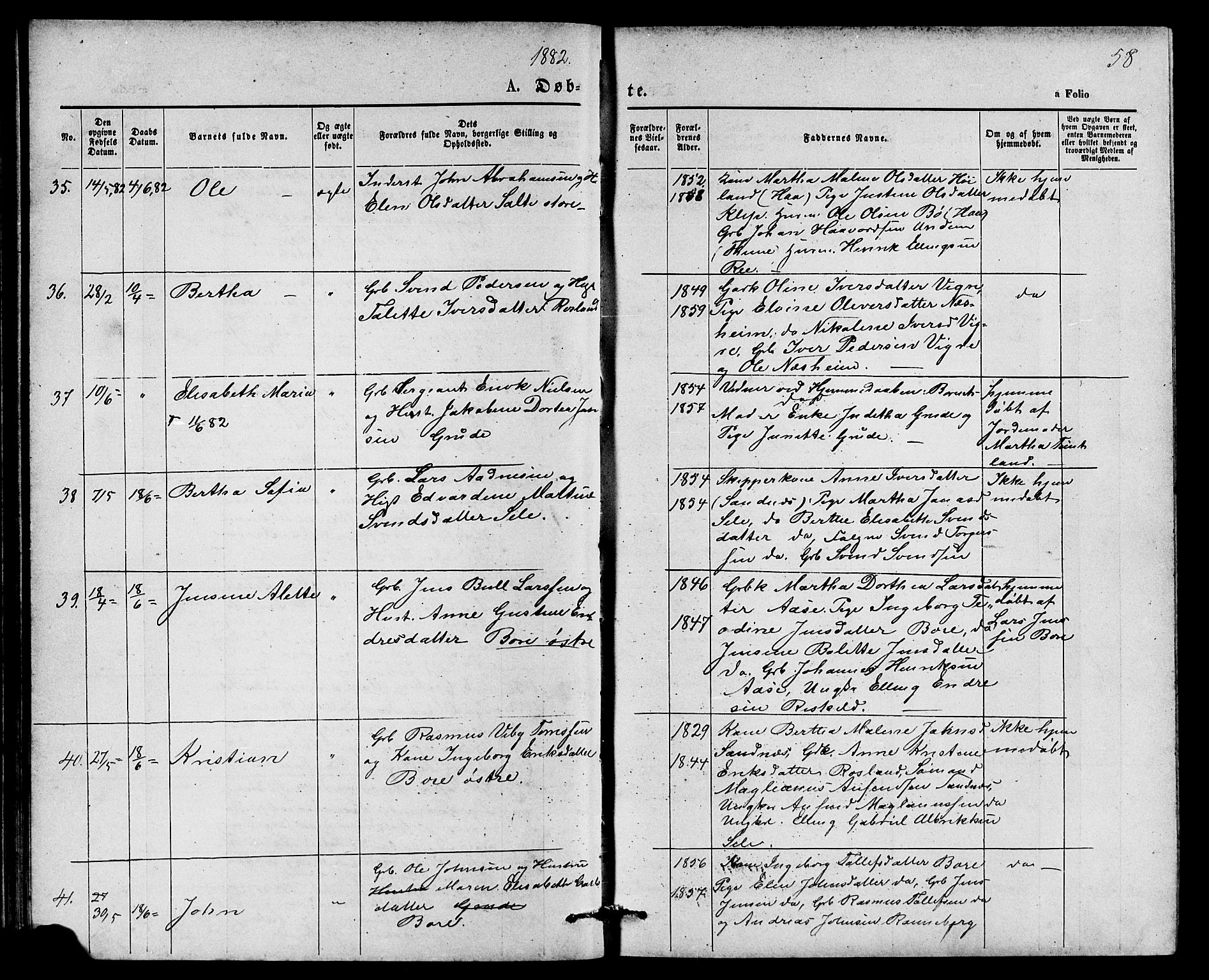 Klepp sokneprestkontor, AV/SAST-A-101803/001/3/30BB/L0003: Klokkerbok nr. B 3, 1876-1888, s. 58