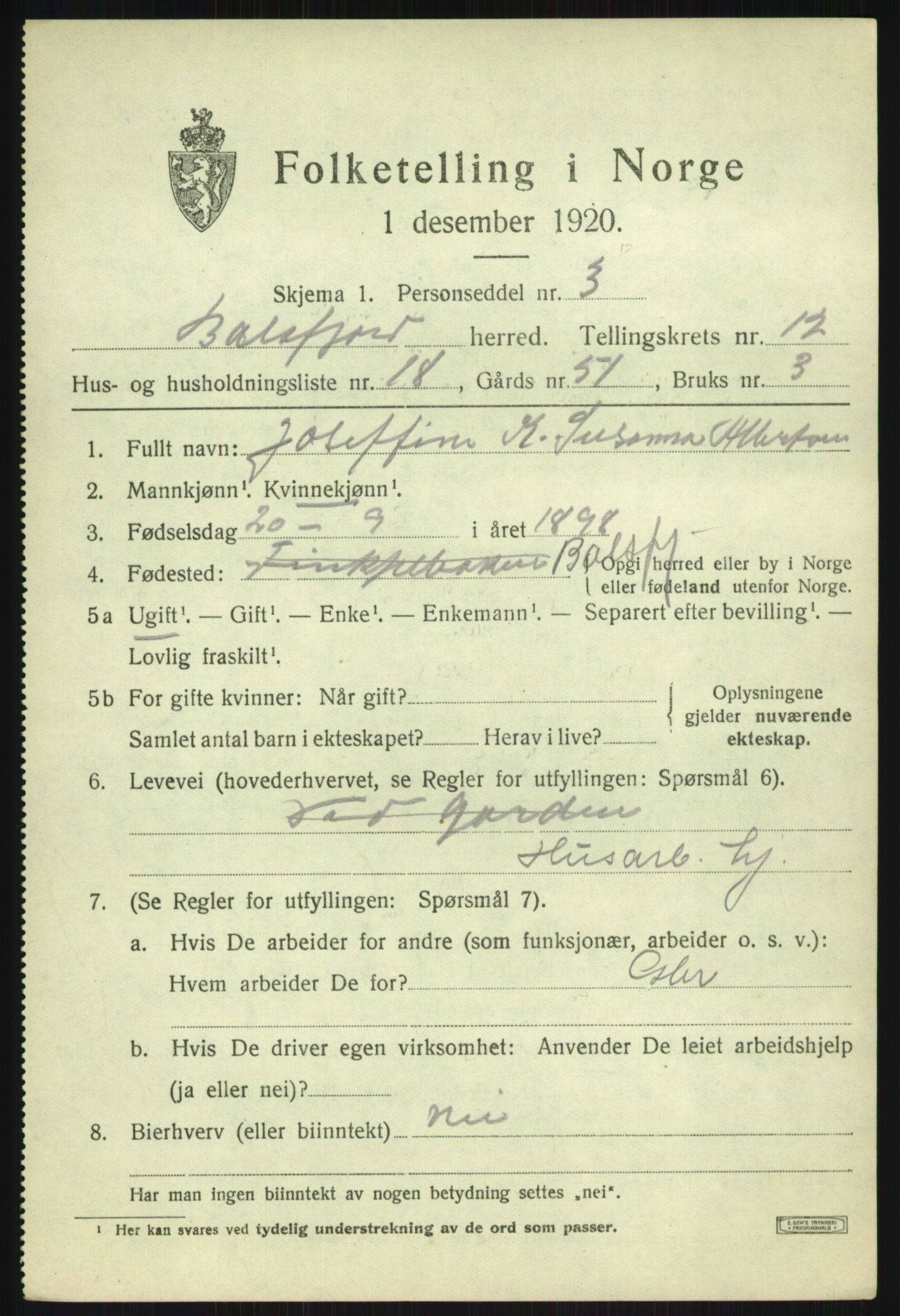 SATØ, Folketelling 1920 for 1933 Balsfjord herred, 1920, s. 7467
