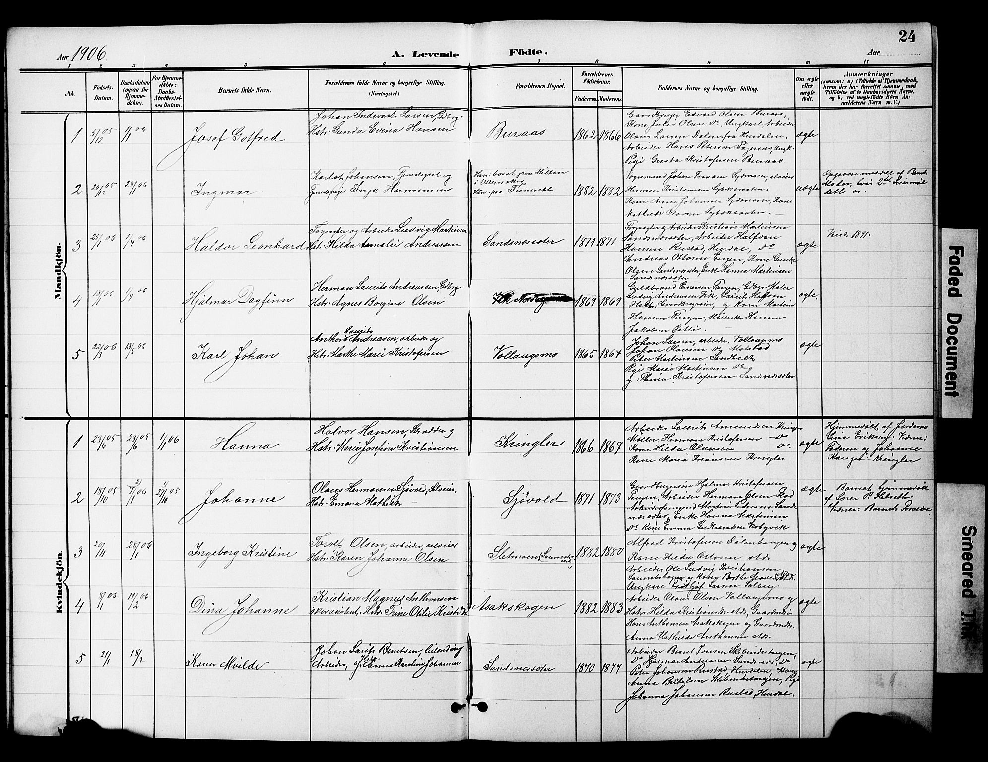 Nannestad prestekontor Kirkebøker, AV/SAO-A-10414a/G/Gc/L0001: Klokkerbok nr. III 1, 1901-1916, s. 24