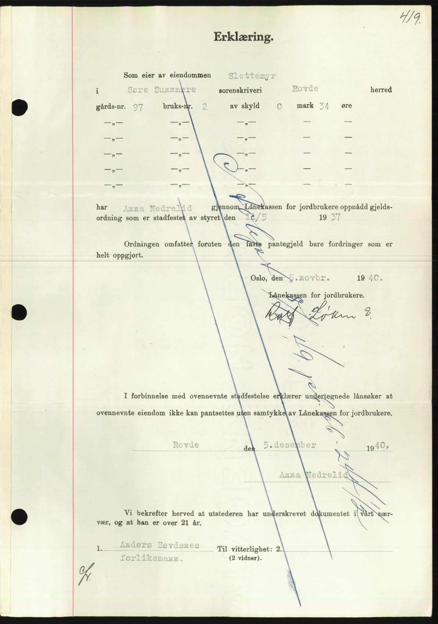 Søre Sunnmøre sorenskriveri, AV/SAT-A-4122/1/2/2C/L0070: Pantebok nr. 64, 1940-1941, Dagboknr: 1056/1940