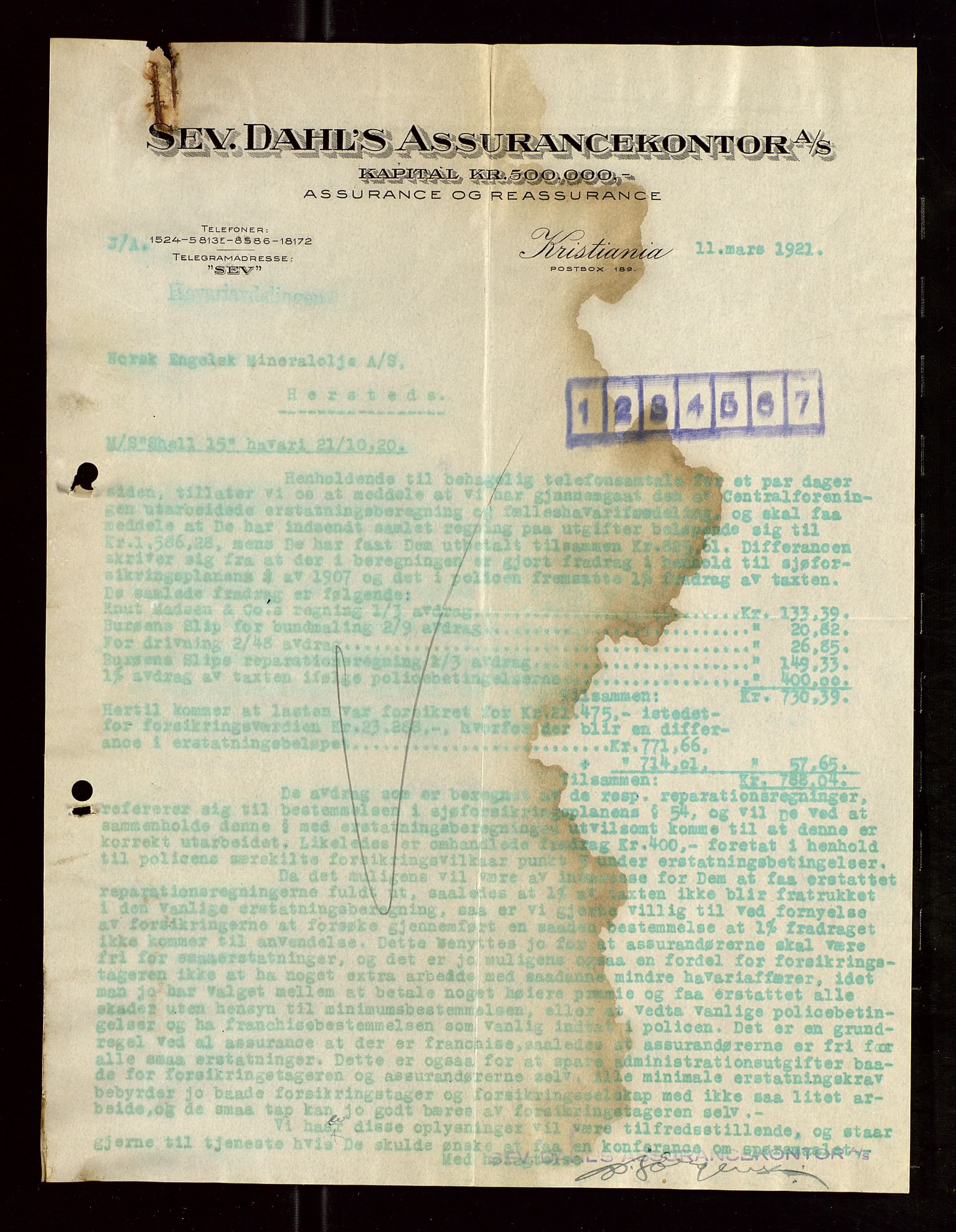 Pa 1521 - A/S Norske Shell, AV/SAST-A-101915/E/Ea/Eaa/L0008: Sjefskorrespondanse, 1920, s. 73