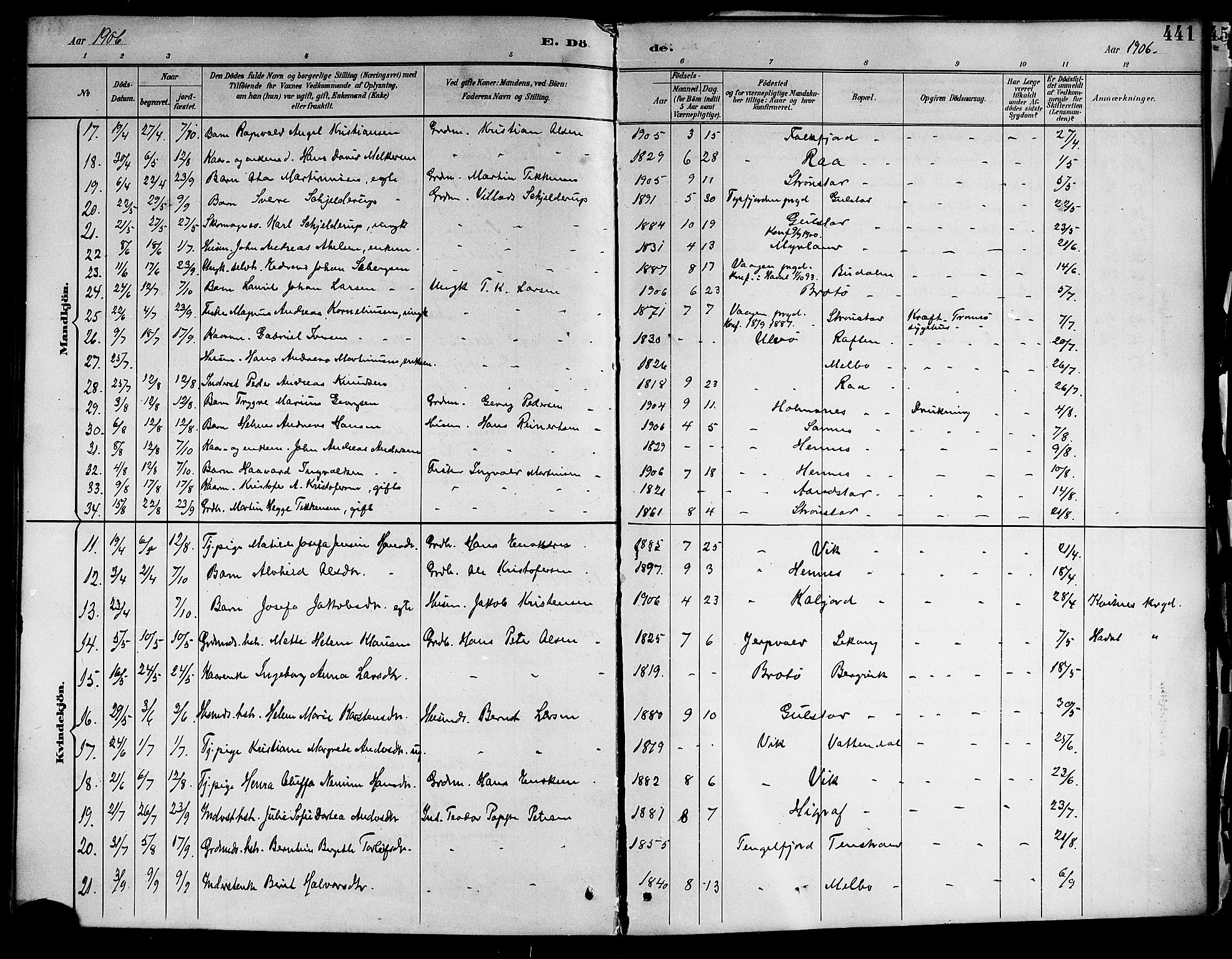 Ministerialprotokoller, klokkerbøker og fødselsregistre - Nordland, SAT/A-1459/888/L1268: Klokkerbok nr. 888C06, 1891-1908, s. 441