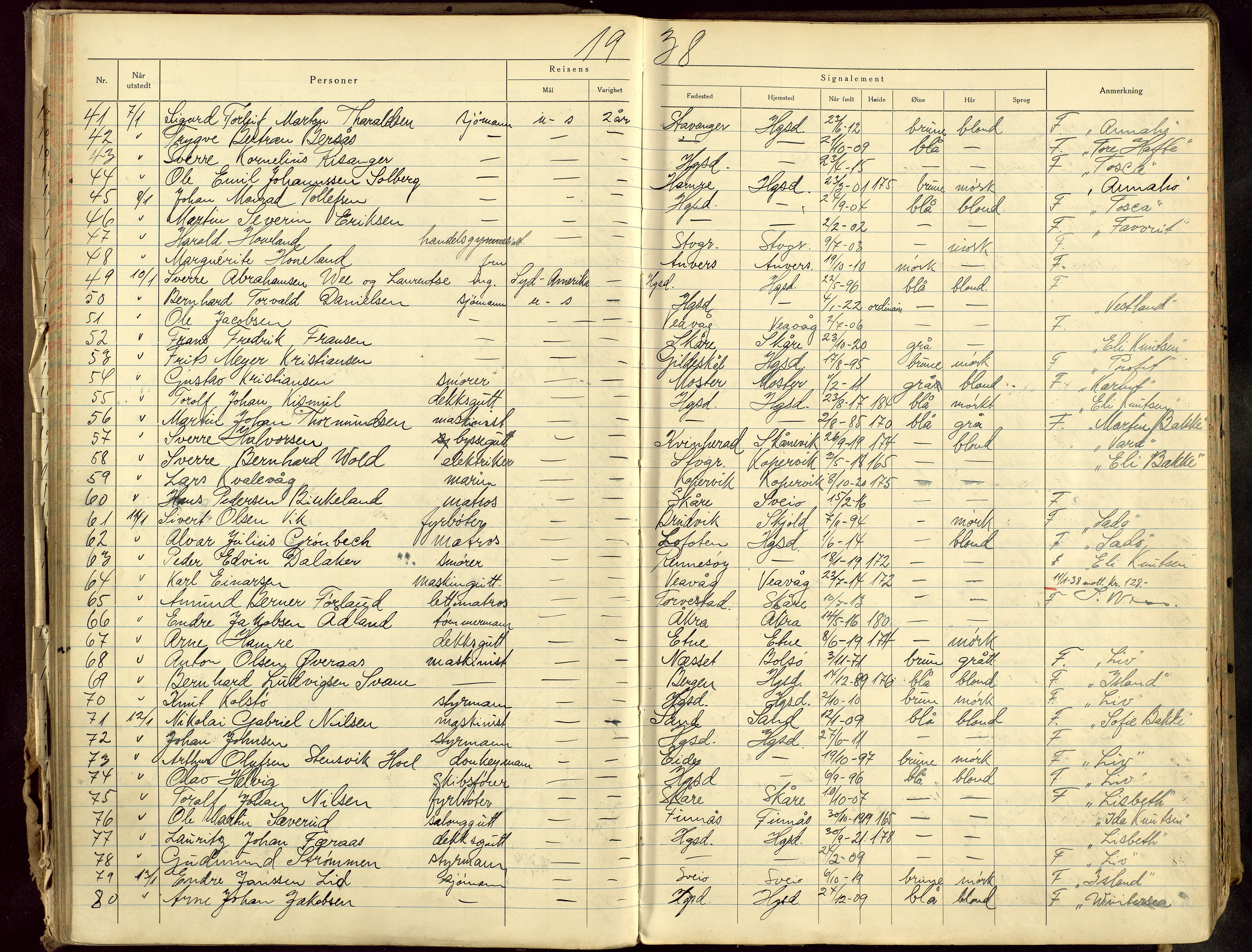 Haugesund politikammer, SAST/A-100440/K/L0006: Passprotokoll 2/1-37-4/3-40, 1937-1940, s. 59