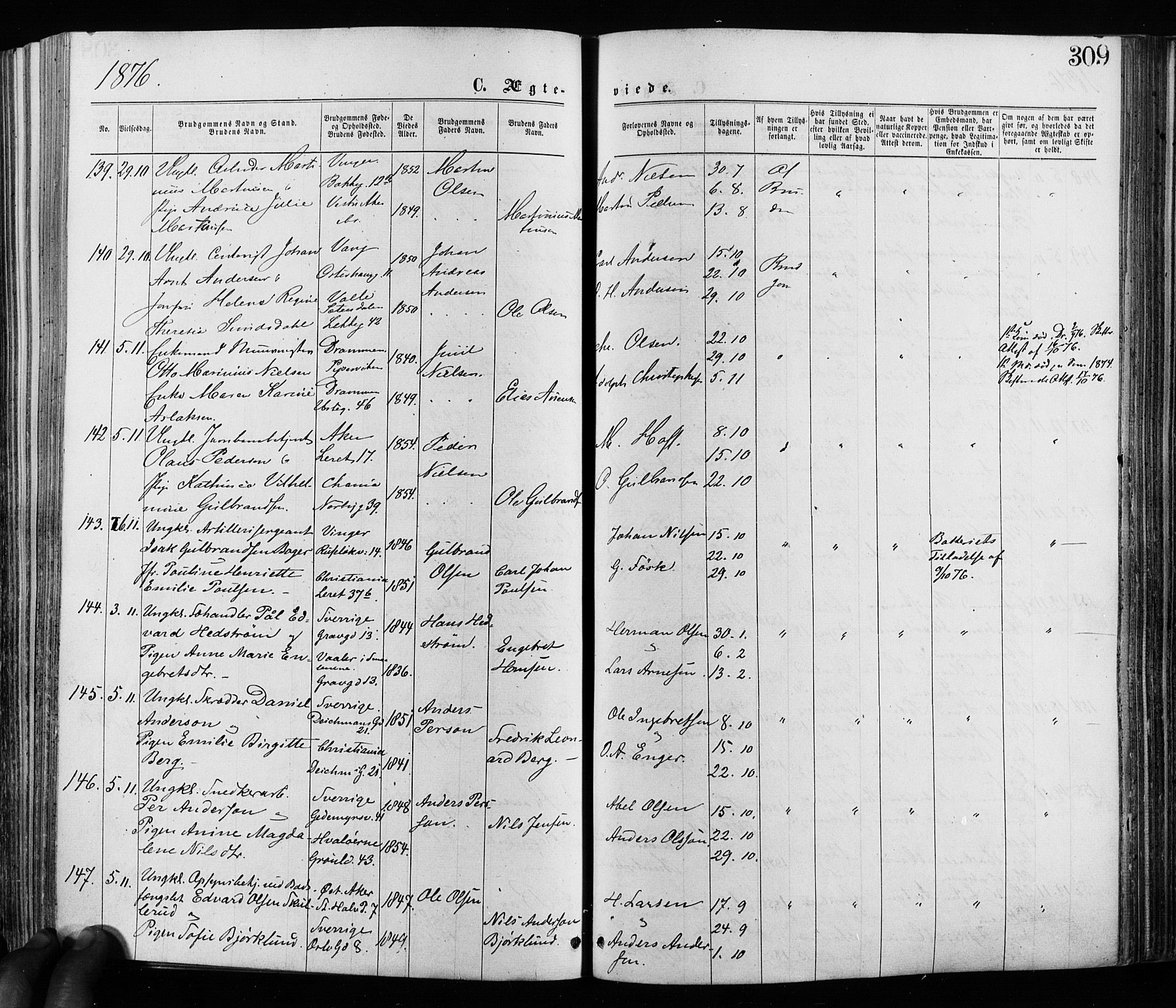 Grønland prestekontor Kirkebøker, SAO/A-10848/F/Fa/L0005: Ministerialbok nr. 5, 1869-1880, s. 309