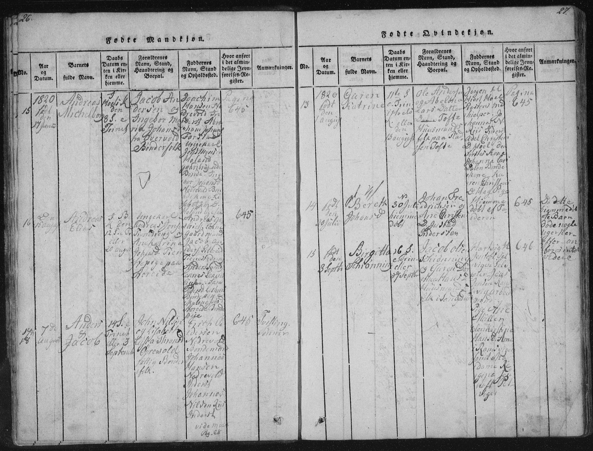 Ministerialprotokoller, klokkerbøker og fødselsregistre - Nordland, AV/SAT-A-1459/881/L1164: Klokkerbok nr. 881C01, 1818-1853, s. 26-27