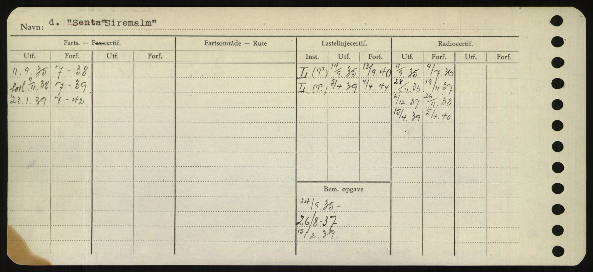 Sjøfartsdirektoratet med forløpere, Skipsmålingen, RA/S-1627/H/Hd/L0033: Fartøy, Sevi-Sjø, s. 260