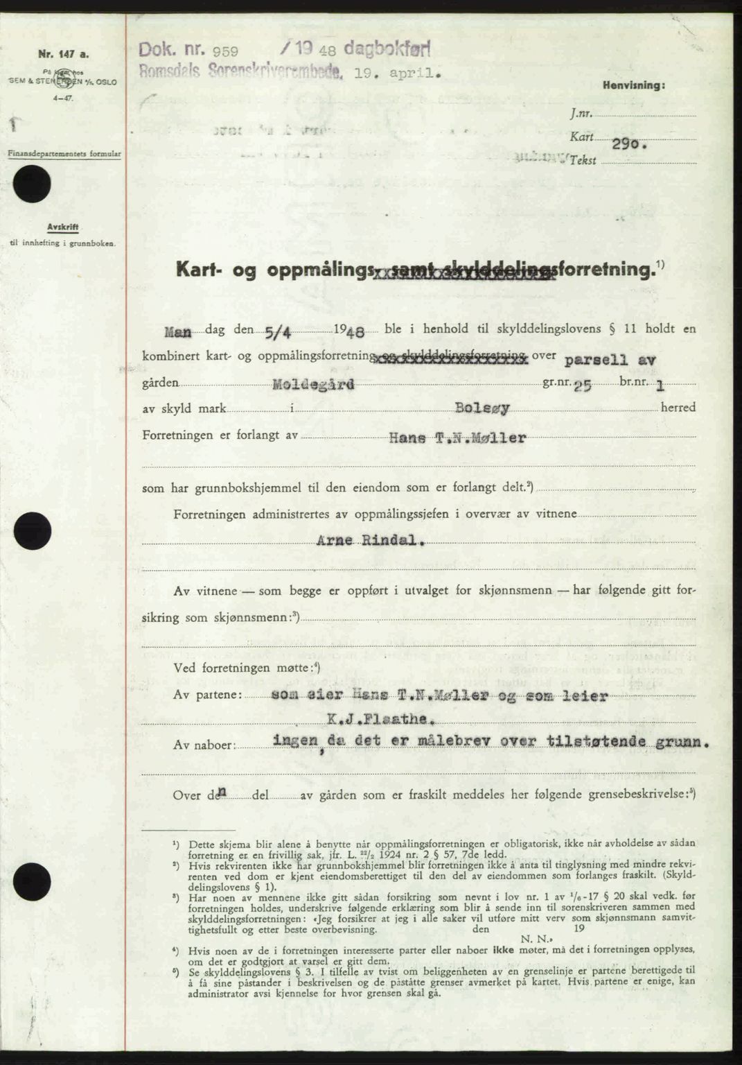 Romsdal sorenskriveri, SAT/A-4149/1/2/2C: Pantebok nr. A26, 1948-1948, Dagboknr: 959/1948