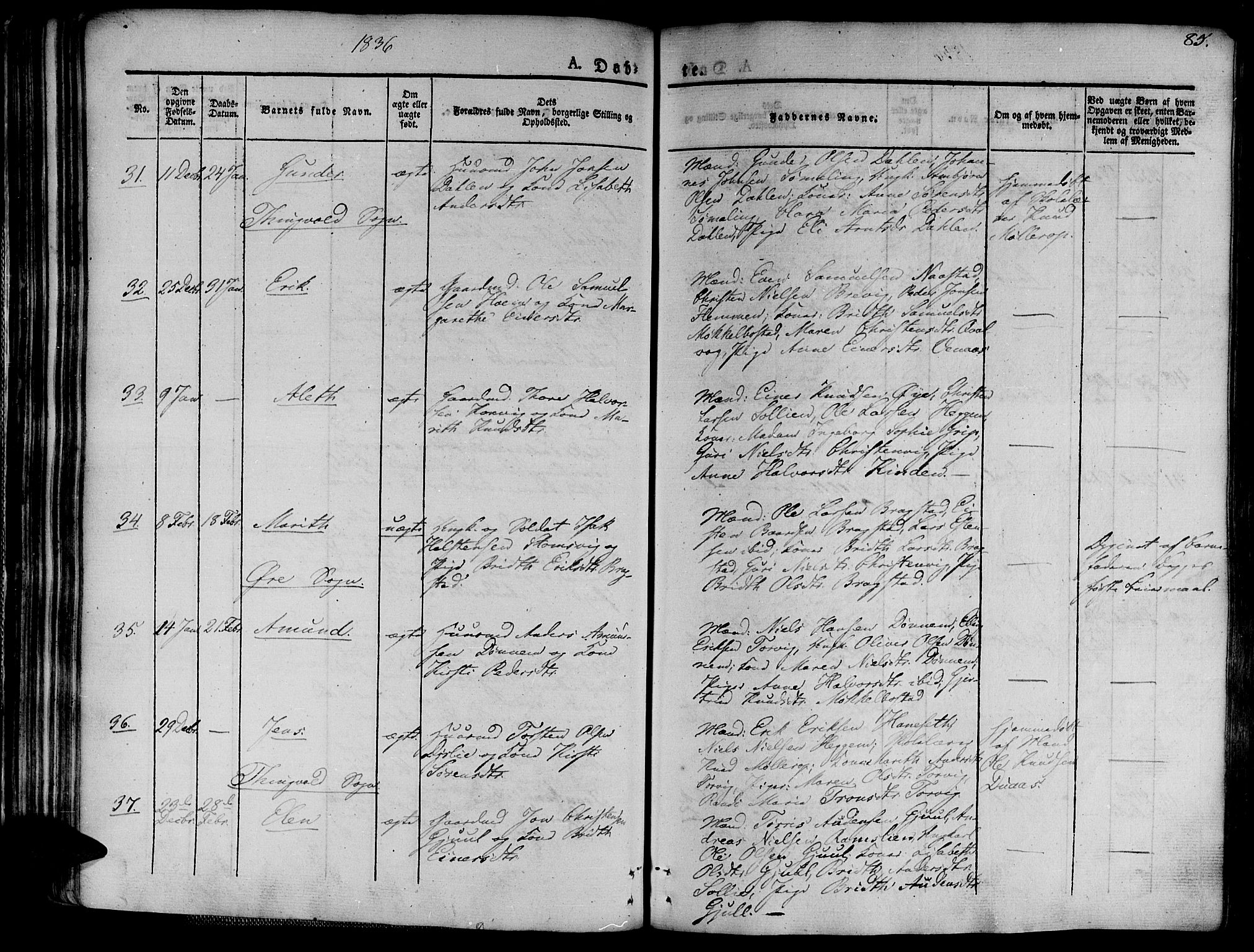 Ministerialprotokoller, klokkerbøker og fødselsregistre - Møre og Romsdal, AV/SAT-A-1454/586/L0983: Ministerialbok nr. 586A09, 1829-1843, s. 85