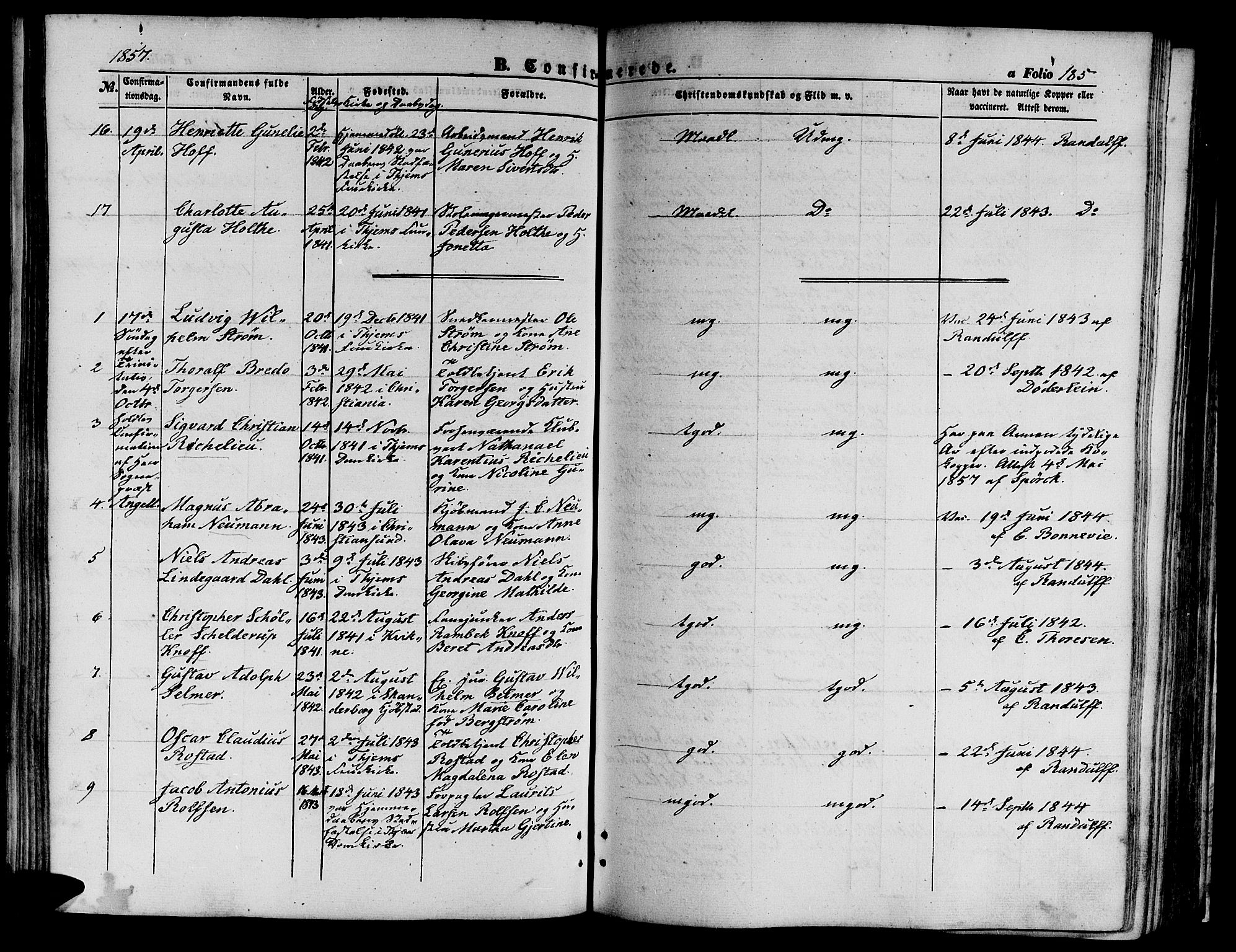Ministerialprotokoller, klokkerbøker og fødselsregistre - Sør-Trøndelag, AV/SAT-A-1456/602/L0138: Klokkerbok nr. 602C06, 1853-1858, s. 185