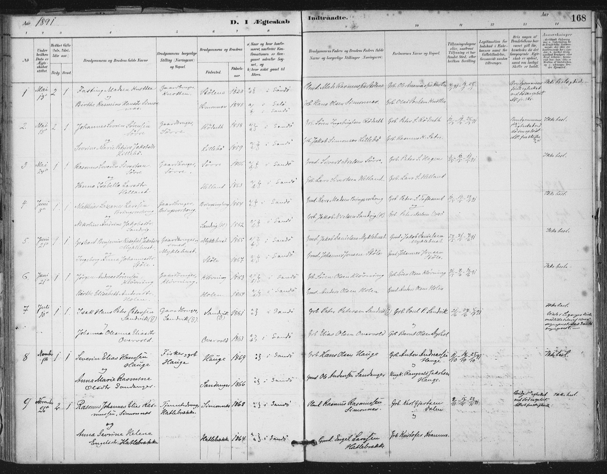 Ministerialprotokoller, klokkerbøker og fødselsregistre - Møre og Romsdal, SAT/A-1454/503/L0037: Ministerialbok nr. 503A05, 1884-1900, s. 168