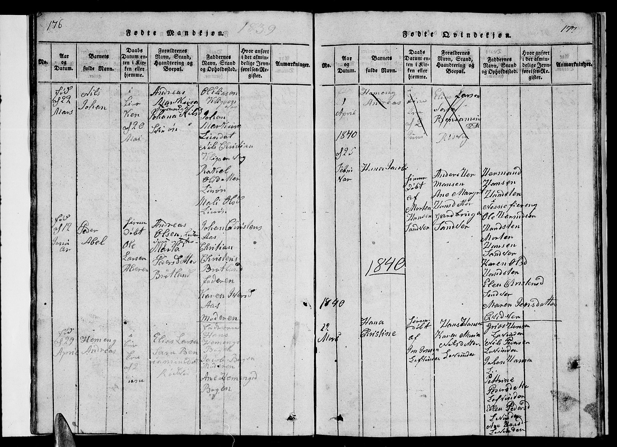 Ministerialprotokoller, klokkerbøker og fødselsregistre - Nordland, SAT/A-1459/839/L0571: Klokkerbok nr. 839C01, 1820-1840, s. 176-177