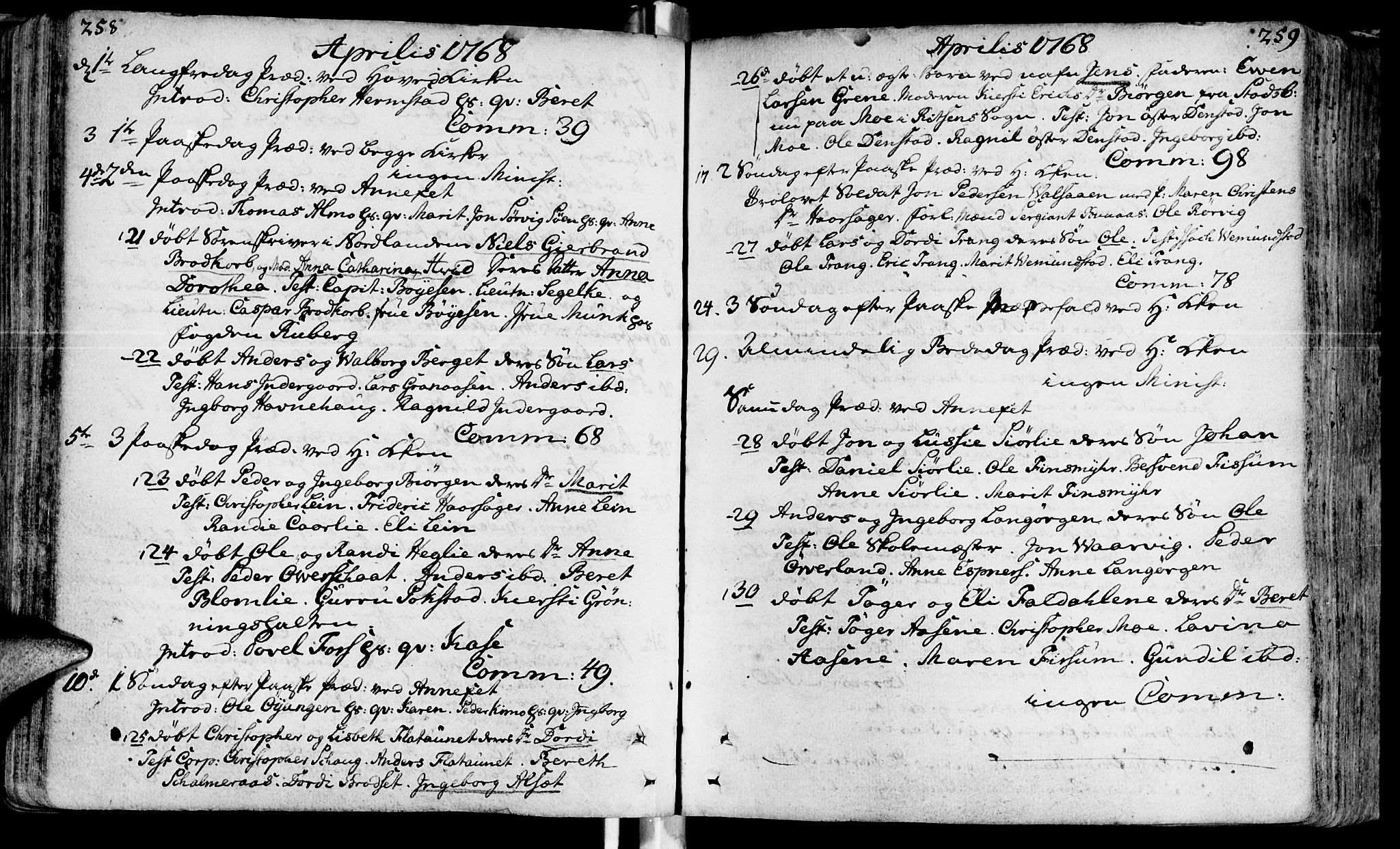 Ministerialprotokoller, klokkerbøker og fødselsregistre - Sør-Trøndelag, SAT/A-1456/646/L0605: Ministerialbok nr. 646A03, 1751-1790, s. 258-259