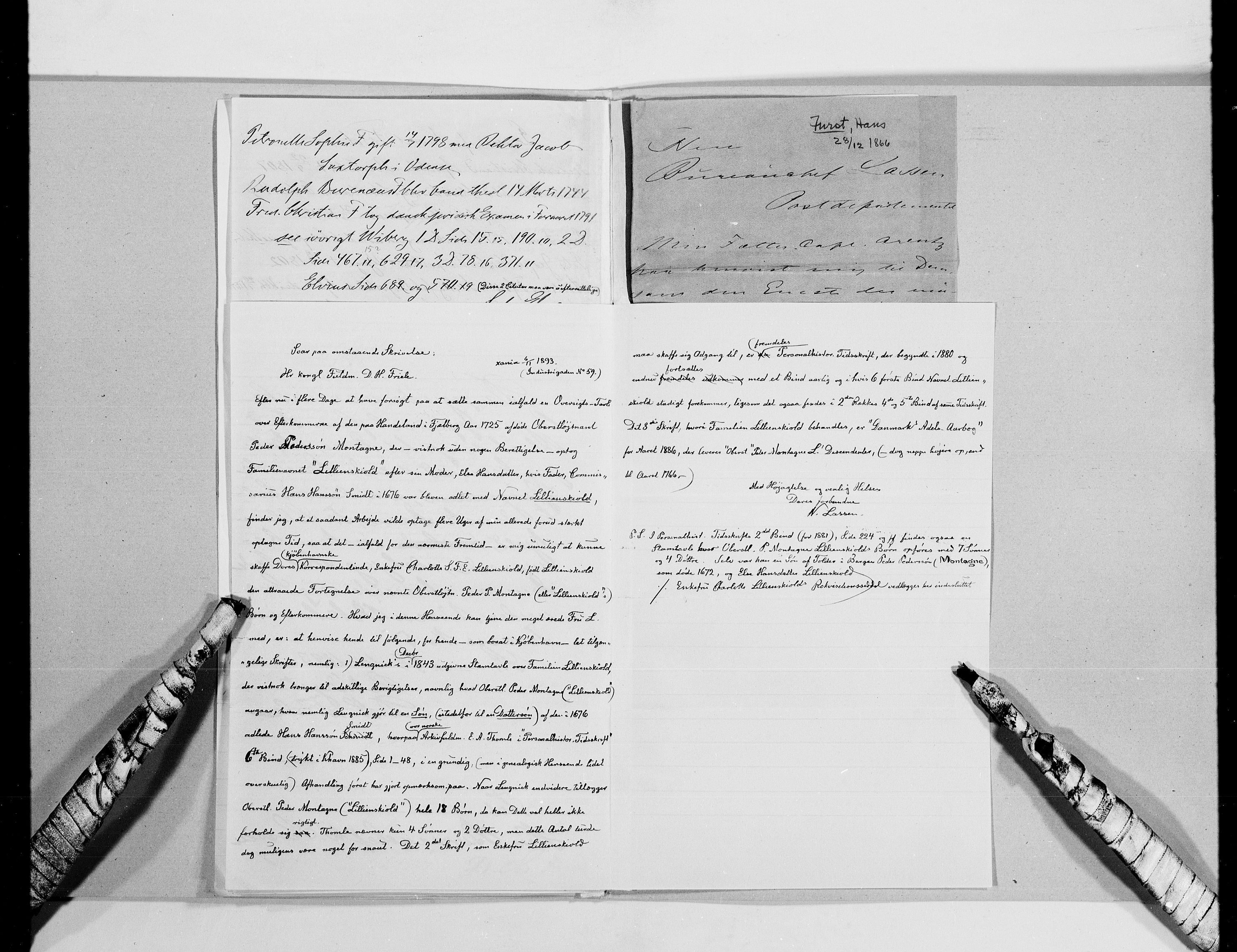 Lassens samlinger, AV/RA-PA-0051/G/L0097: Alfabetisk ordnede brev til Wilhelm Lassen: Fabritius - Grønvold, 1815-1907, s. 70